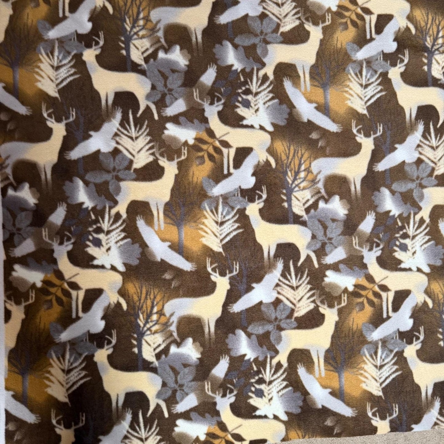 Deer Print Fabric Wildlife Pattern Fleece  1 Mt 63" Wide - Brown Fleece 1/2 Mt