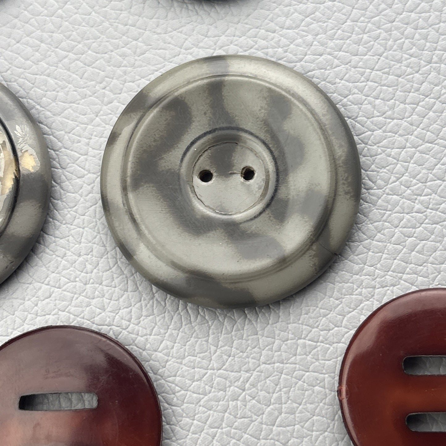 Vintage Casein & Bakelite Buttons Lot | Marbled Gray, Brown Slot, Black Shank