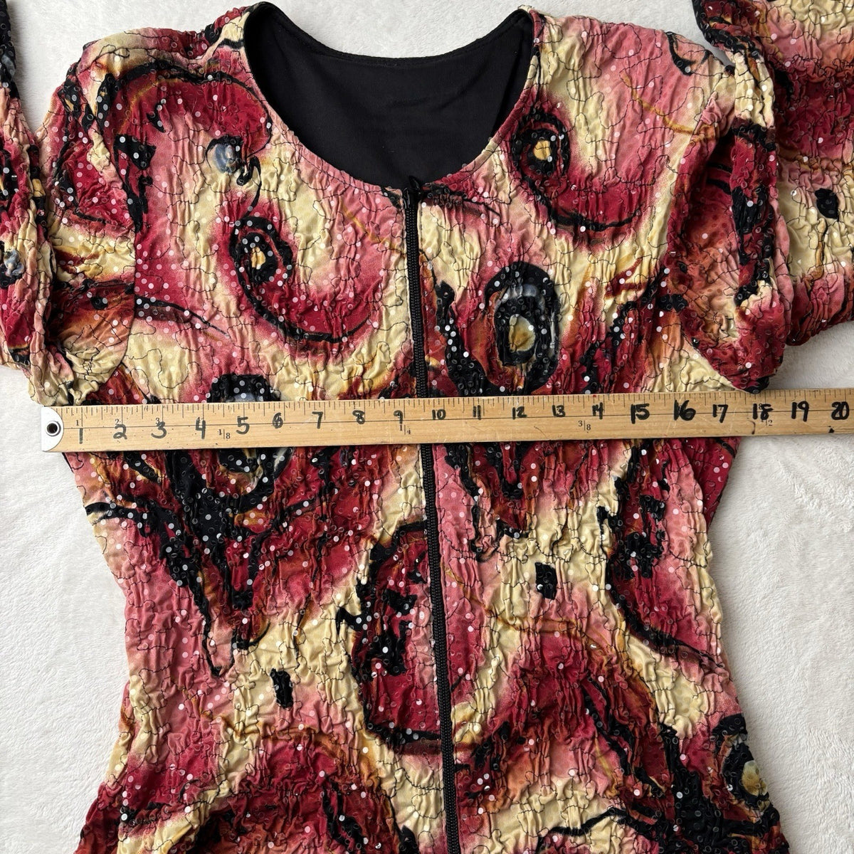 Vintage Handmade Black Red Sequins Crinkle Top OOAK Whimsigoth Witchy Y2K M