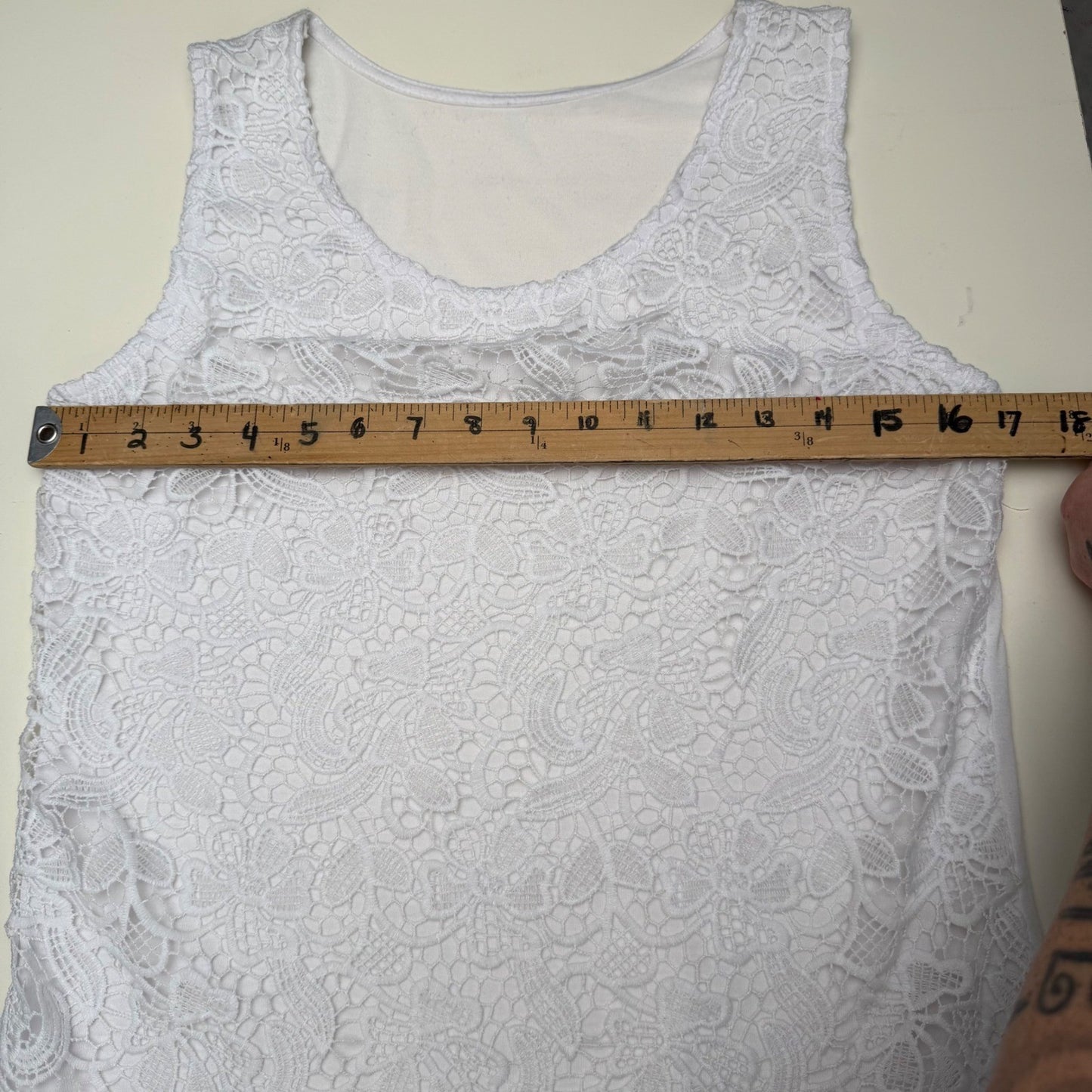 White Floral Lace Sleeveless Tank Top  Hem Size Small Boho Victorian Romantic