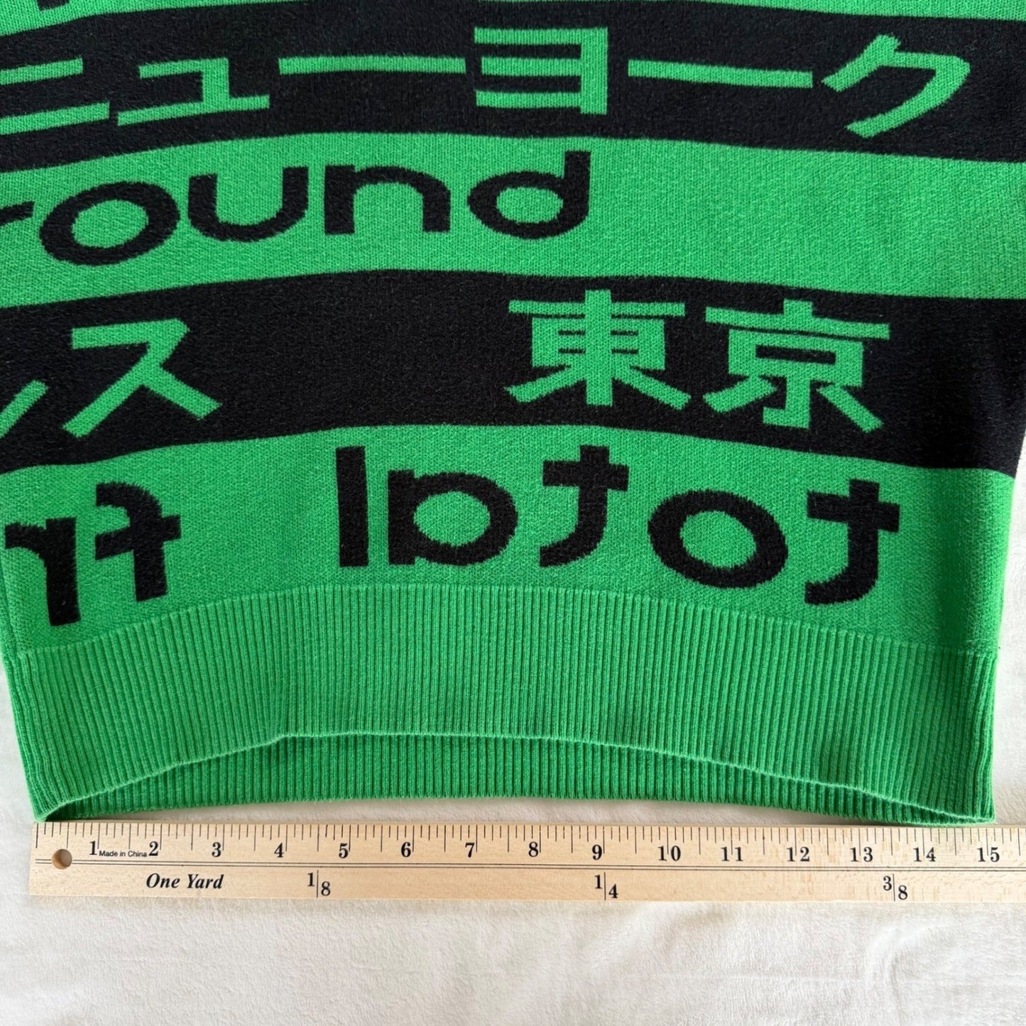 Tokyo Graphic Green Black Crop Sweater Y2K Streetwear Harajuku Grunge Sz Small