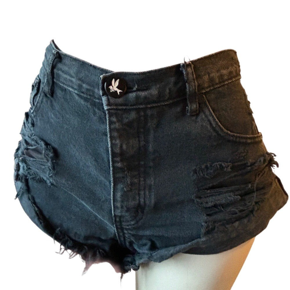 One Teaspoon Jean Shorts Black distressed button fly low rise