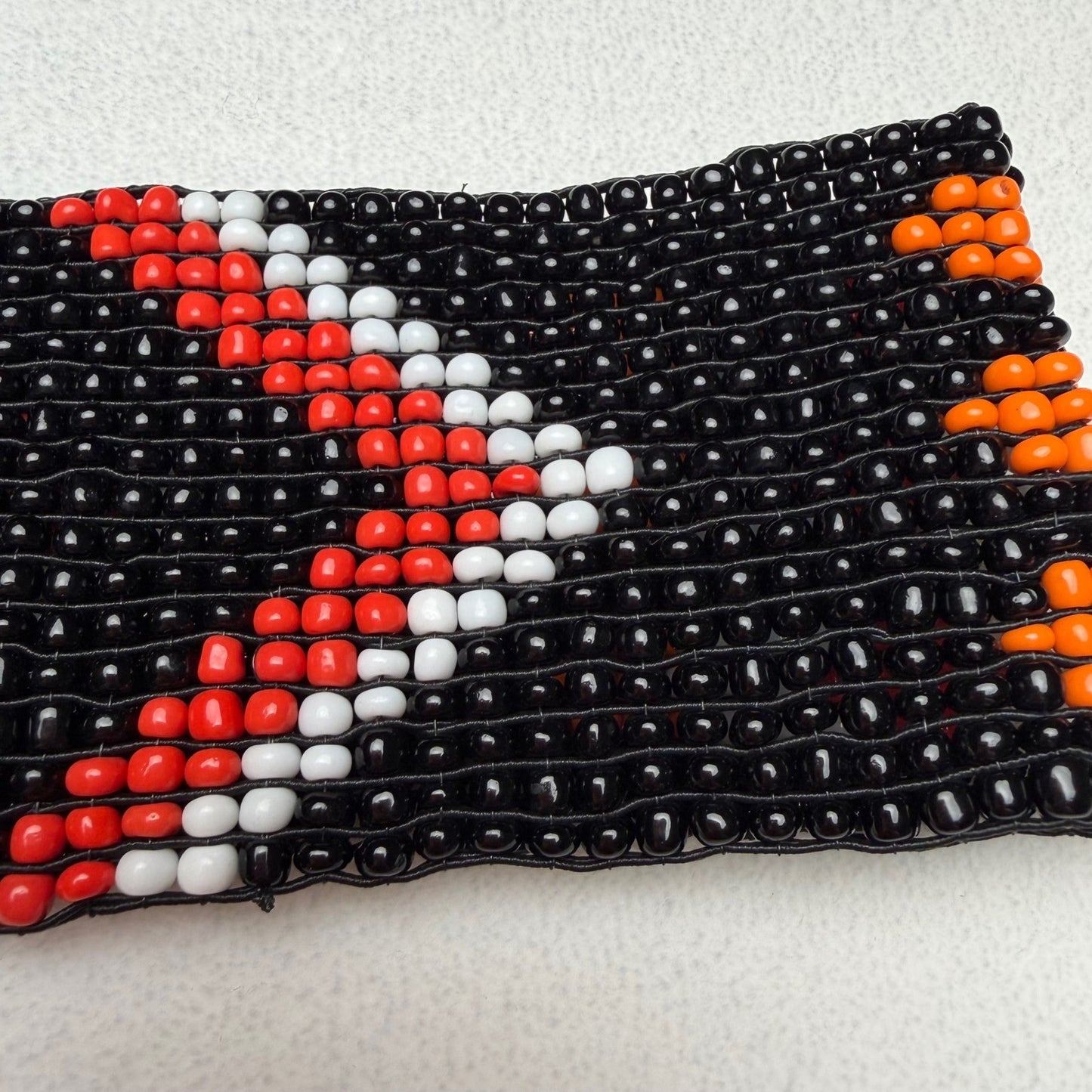 Vintage Beaded Belt Geometric Wood Hook Buckle Boho Southwestern Black OS