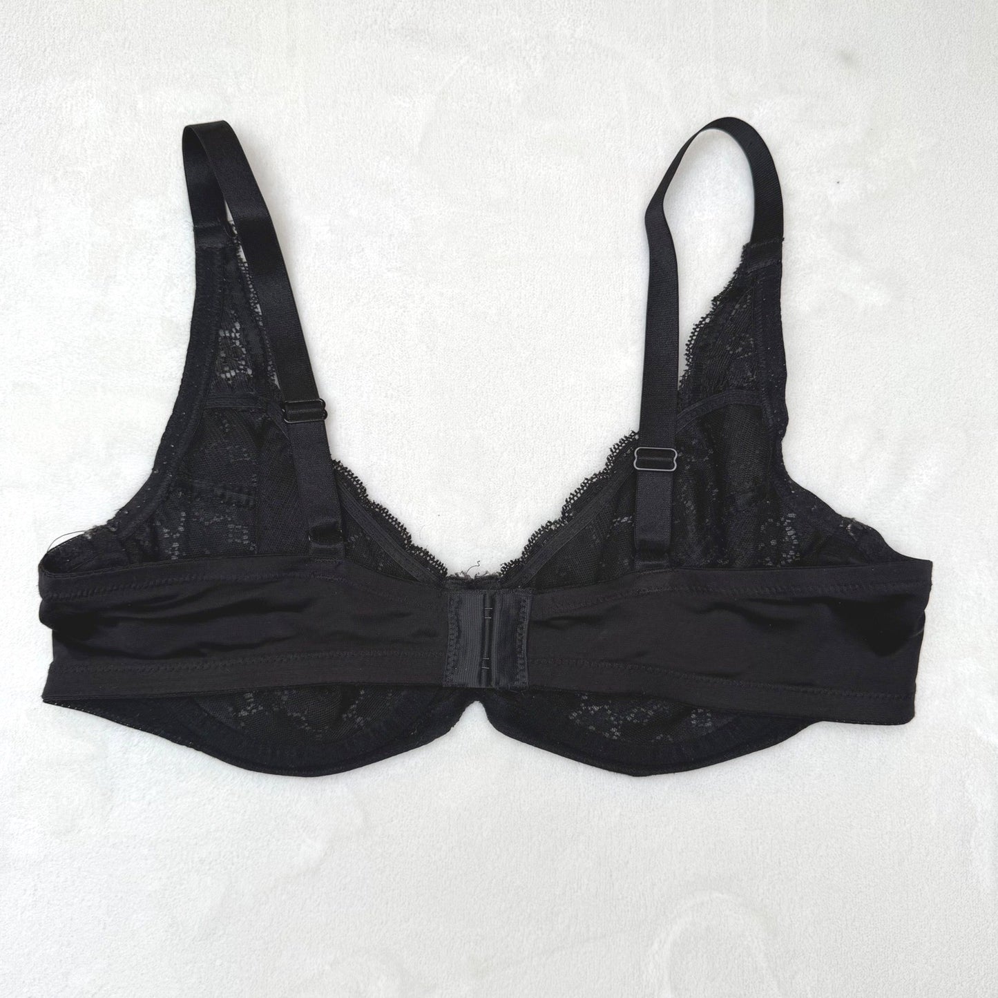Jones New York Black Bra Floral Lace Underwire Sheer Romantic Goth Lingerie 34B