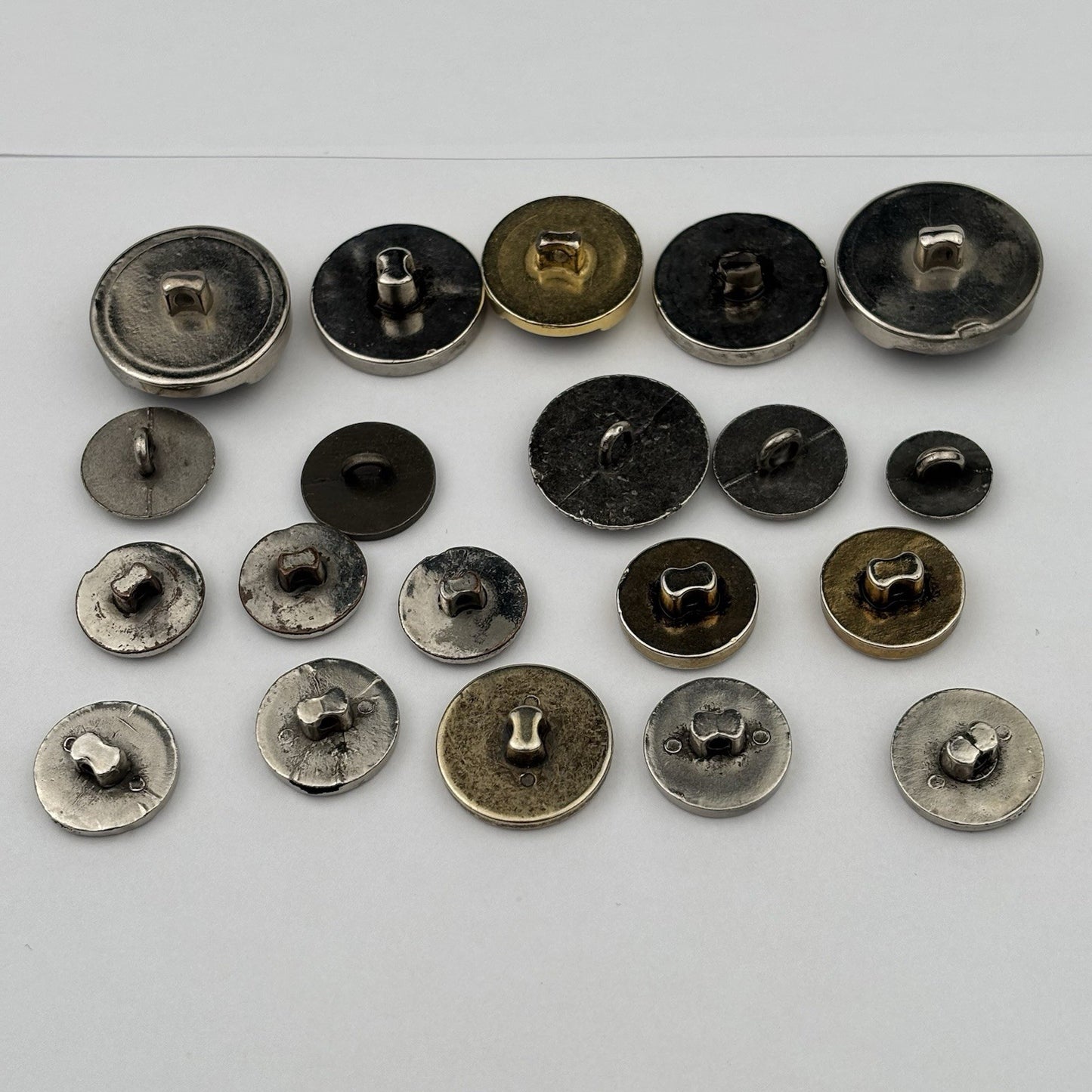 Vintage Silver & Black Button Lot – Crest, Textured, Enamel, and Etched Mix, 20