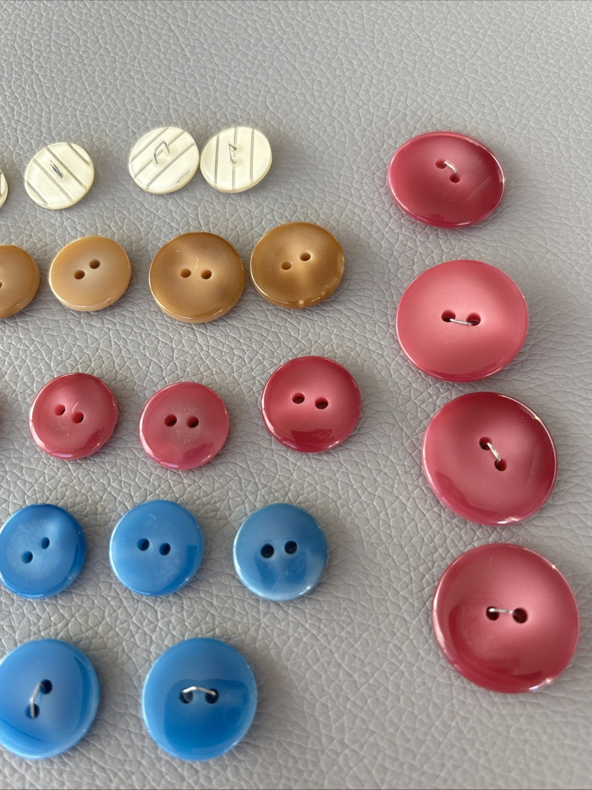 Vintage Striped Button Lot Cream Brown Pink Blue Two-Hole Plastic Sewing Craft