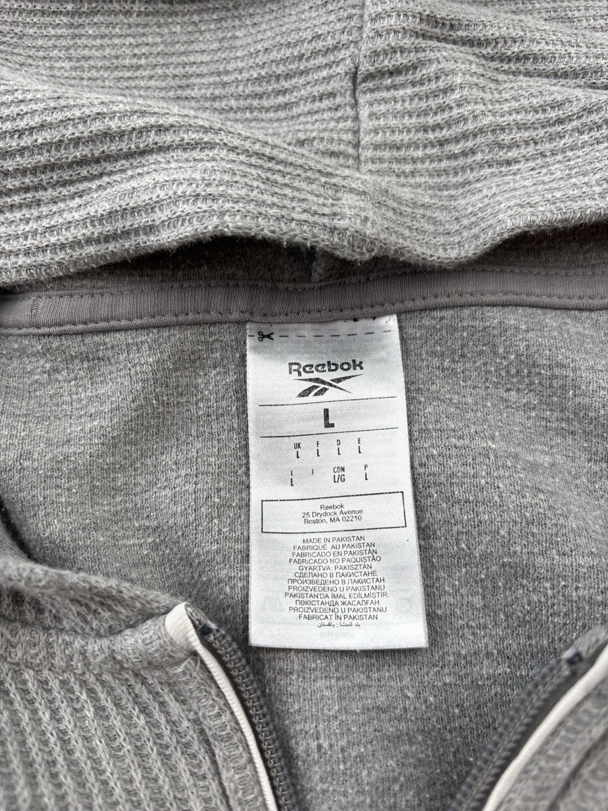 Reebok Women’s Gray Waffle Knit Cropped Zip Hoodie Jacket Size L Athleisure Gym