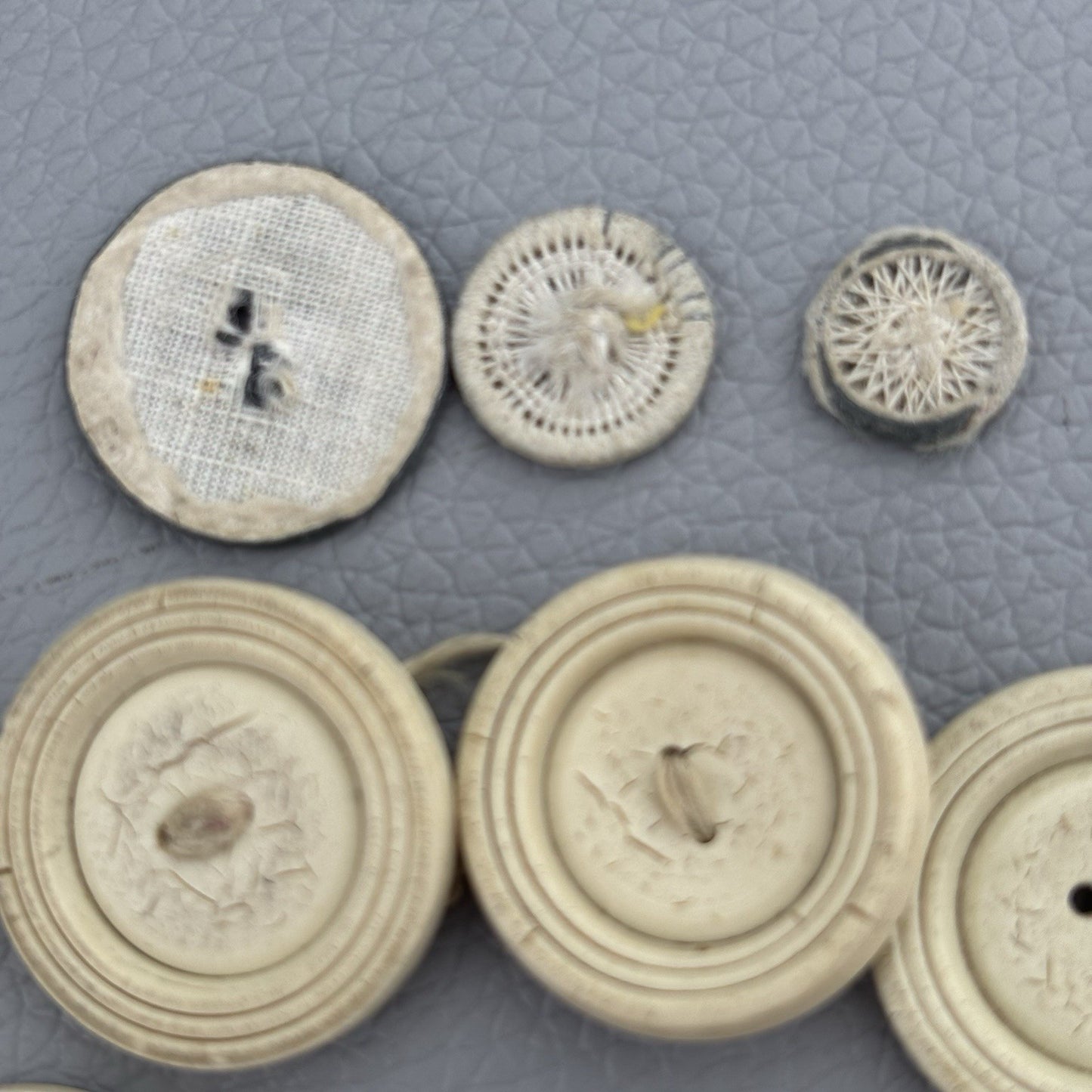 Antique Casein + Fabric Buttons Lot – Natural Ivory Beige Mix ~35pcs Early 1900s