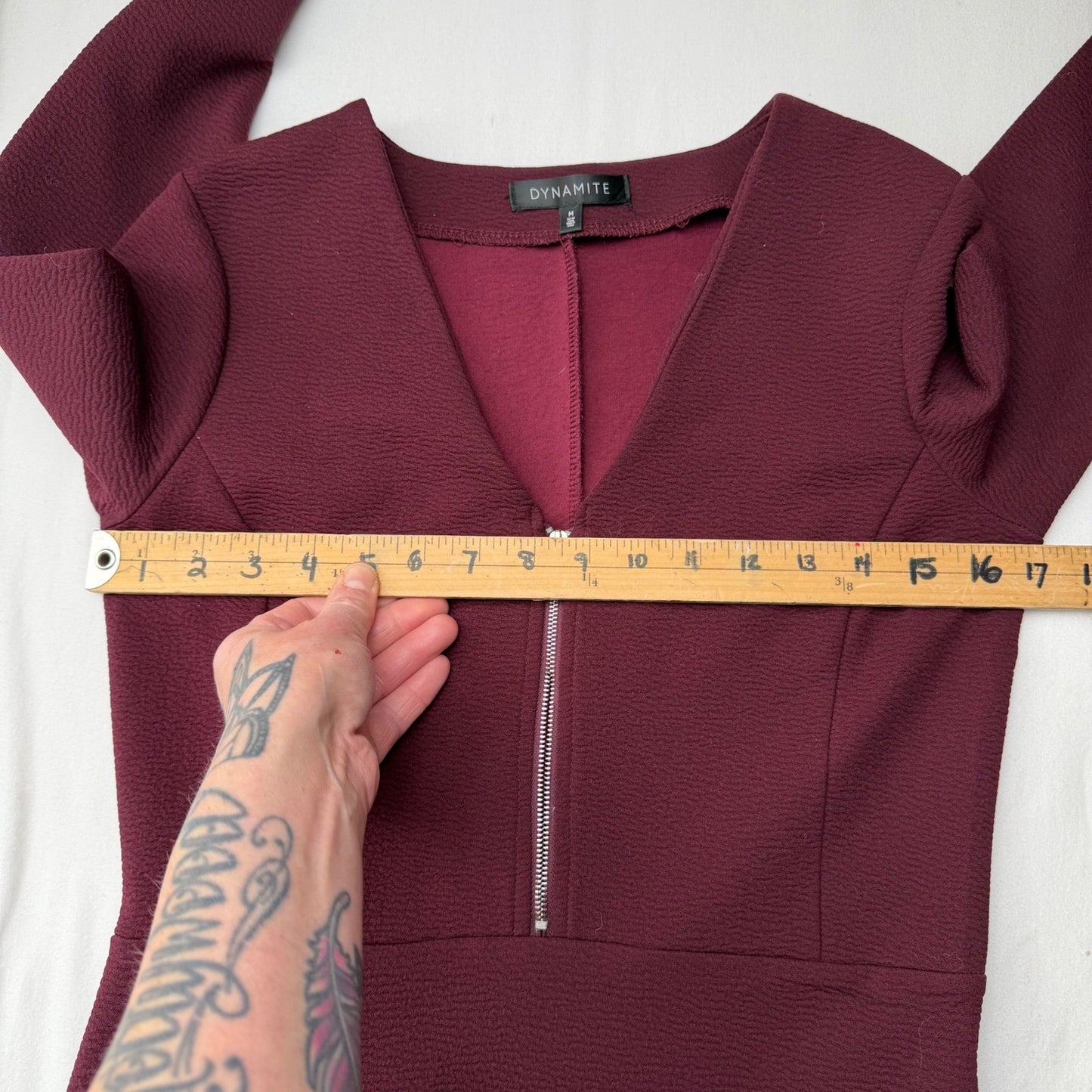 Dynamite Long Sleeve Mini Dress Burgundy Textured Bodycon Dark Academia Y2K M
