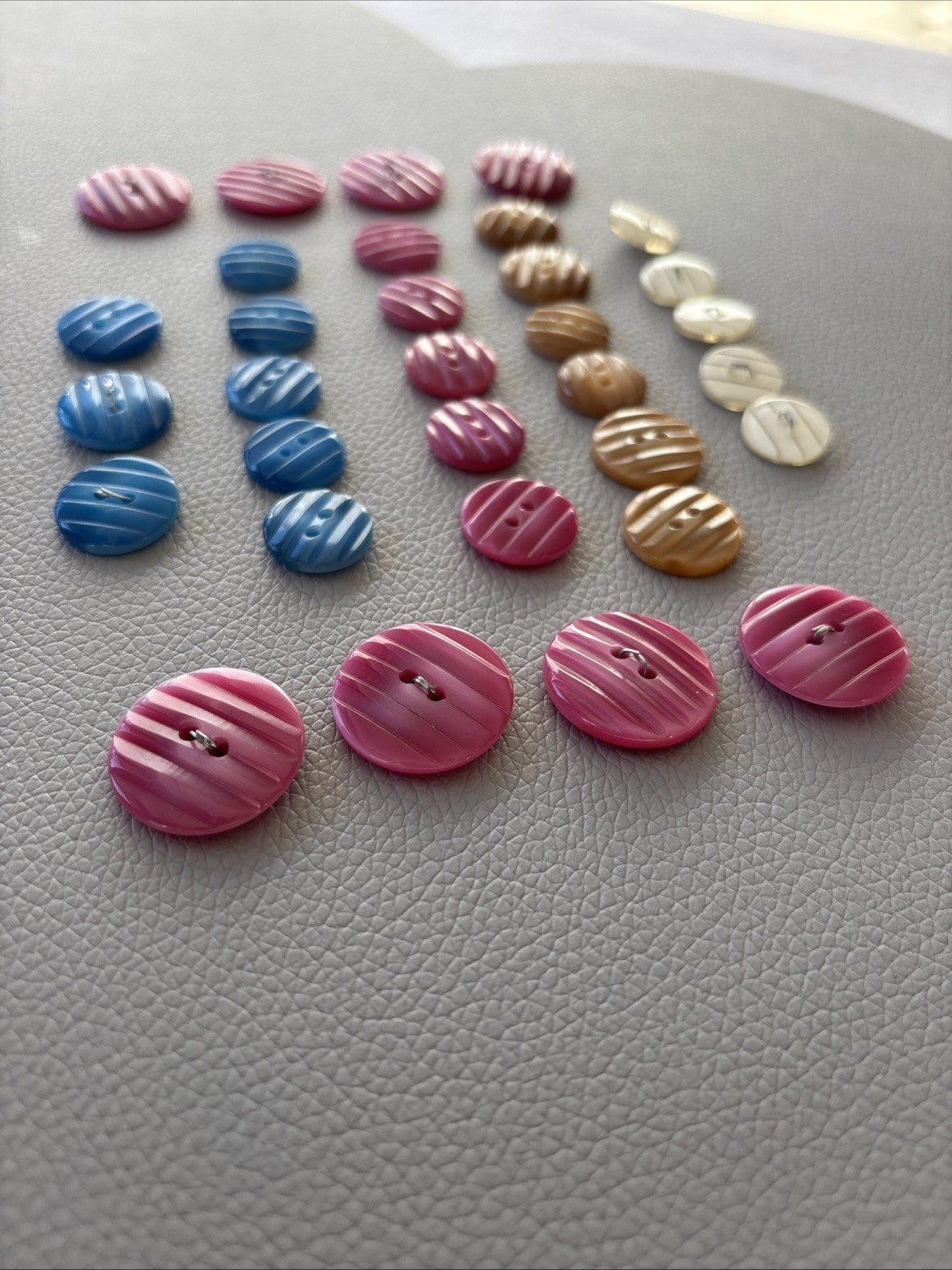 Vintage Striped Button Lot Cream Brown Pink Blue Two-Hole Plastic Sewing Craft