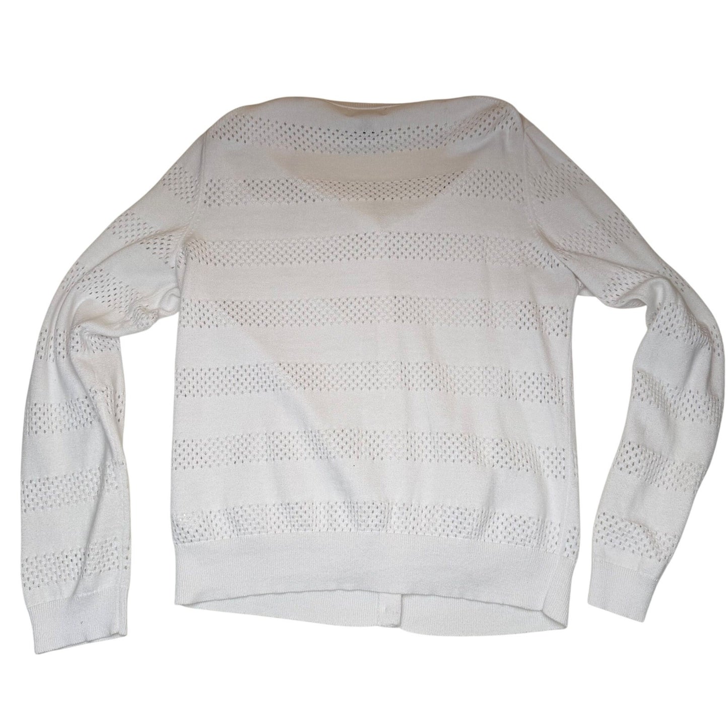 Lord & Taylor Cardigan Pointelle Knit Button Front White Cotton Classic Size L
