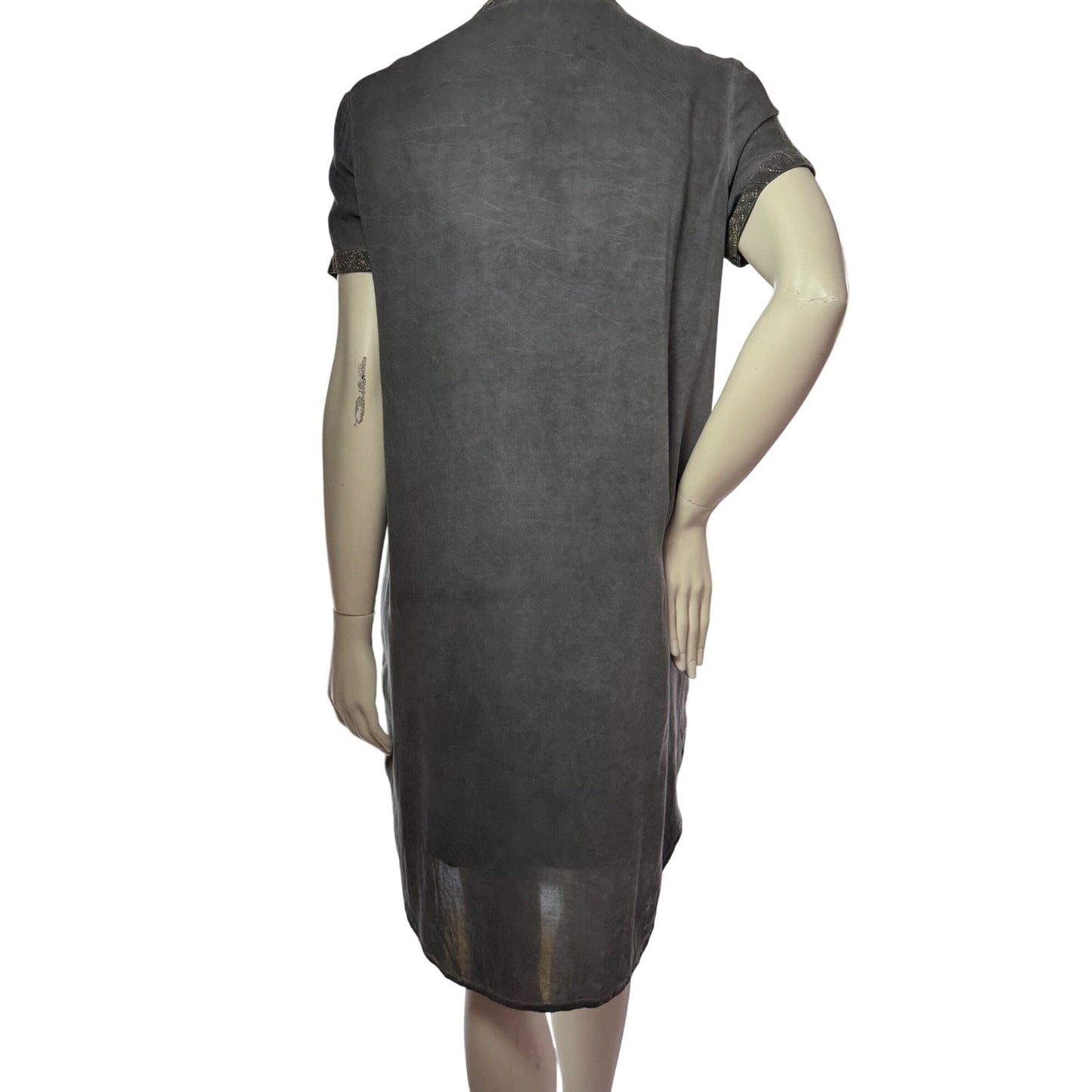 Black Swan Tunic Dress Embroidered Button Front Boho Whimsigoth Grey Gold Large