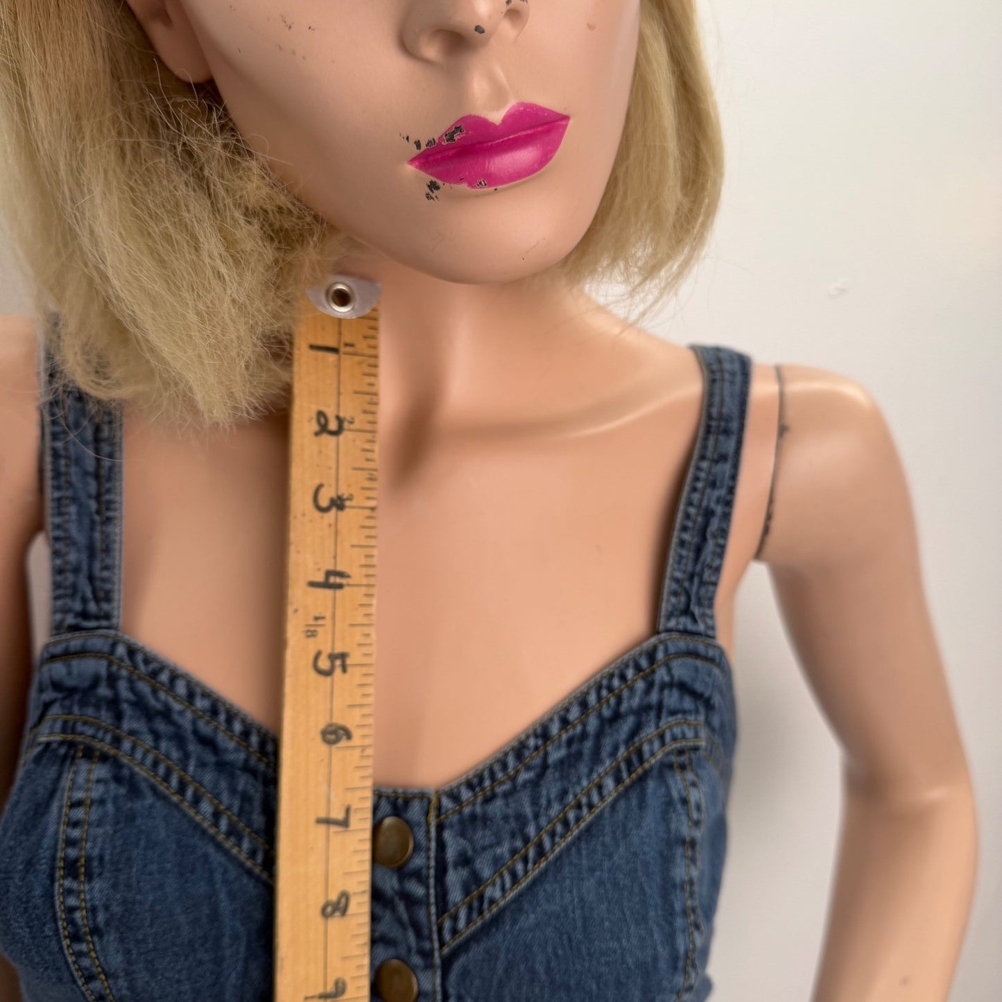 Denim Button Front Mini Dress smocked back Strappy Summer Casual Womens Medium