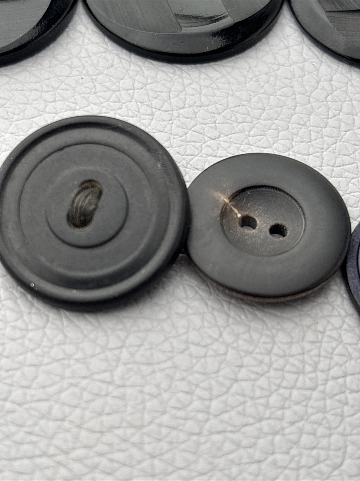 Vintage 1940s Black Bakelite Plastic Buttons Lot of 18 Carved Geometric Designs