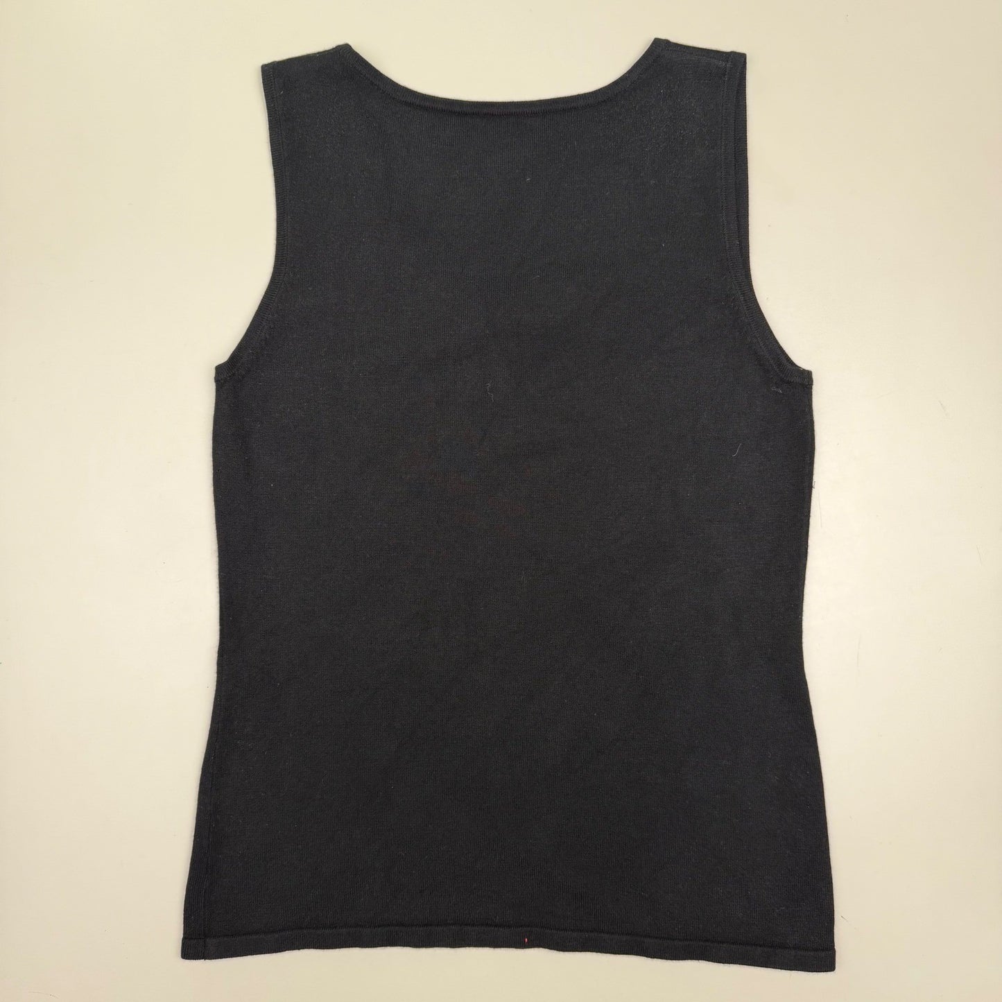 Vintage Tank Top Crochet Lace Trim Scoop Neck Coquette 90s Stretchy Black Small
