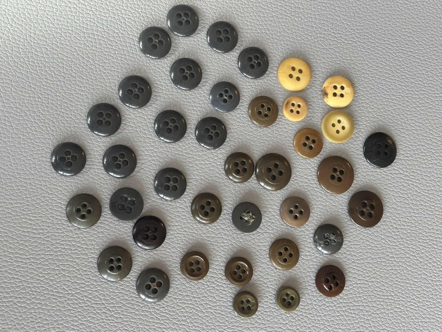 Vintage Lot Of 40 Brown Grey Beige Green Four Hole Buttons. Celluloid Glass