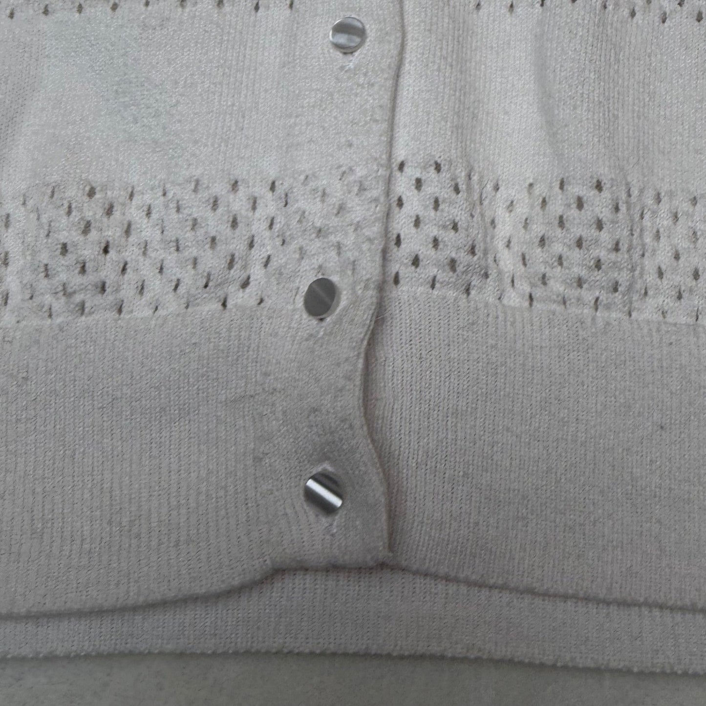 Lord & Taylor Cardigan Pointelle Knit Button Front White Cotton Classic Size L