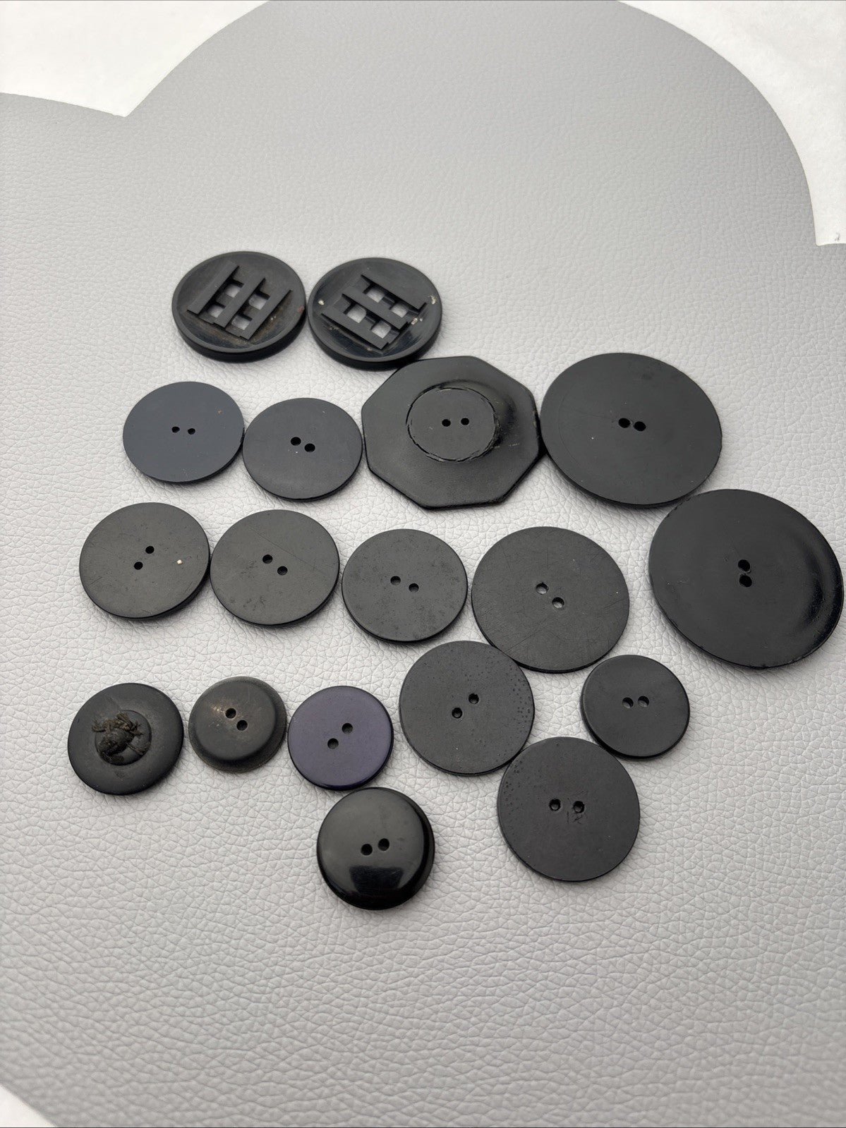 Vintage 1940s Black Bakelite Plastic Buttons Lot of 18 Carved Geometric Designs