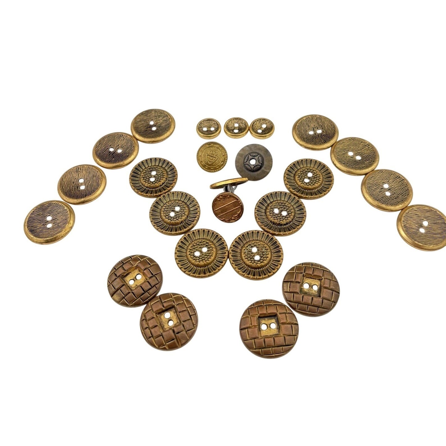 Vintage Brass Button Lot – Etched, Textured & Crest Designs in Bronze Tones, 24