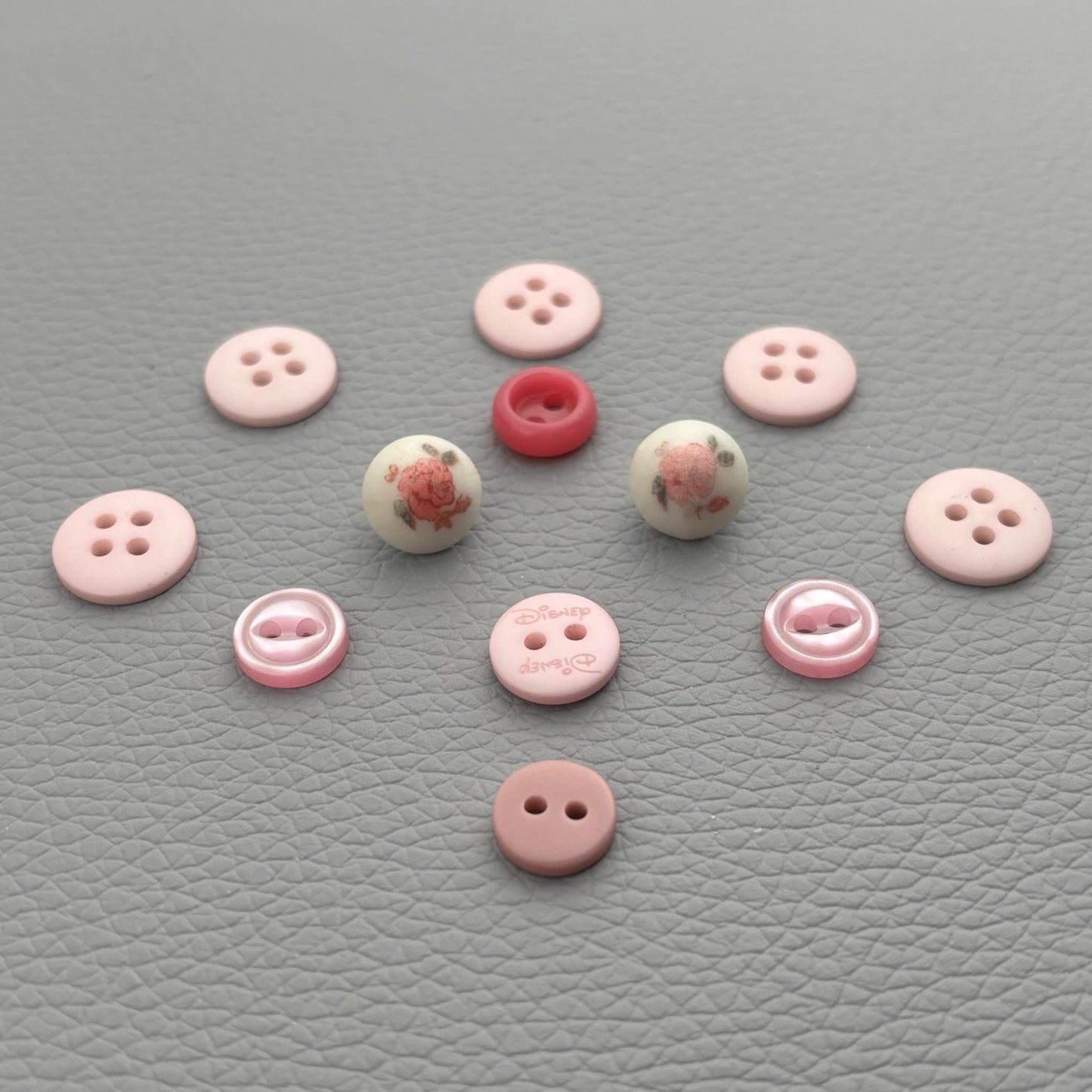 Vintage Rare Tiny Pink Button Lot . Features 1 Pink Disney & 2 Flower Printed