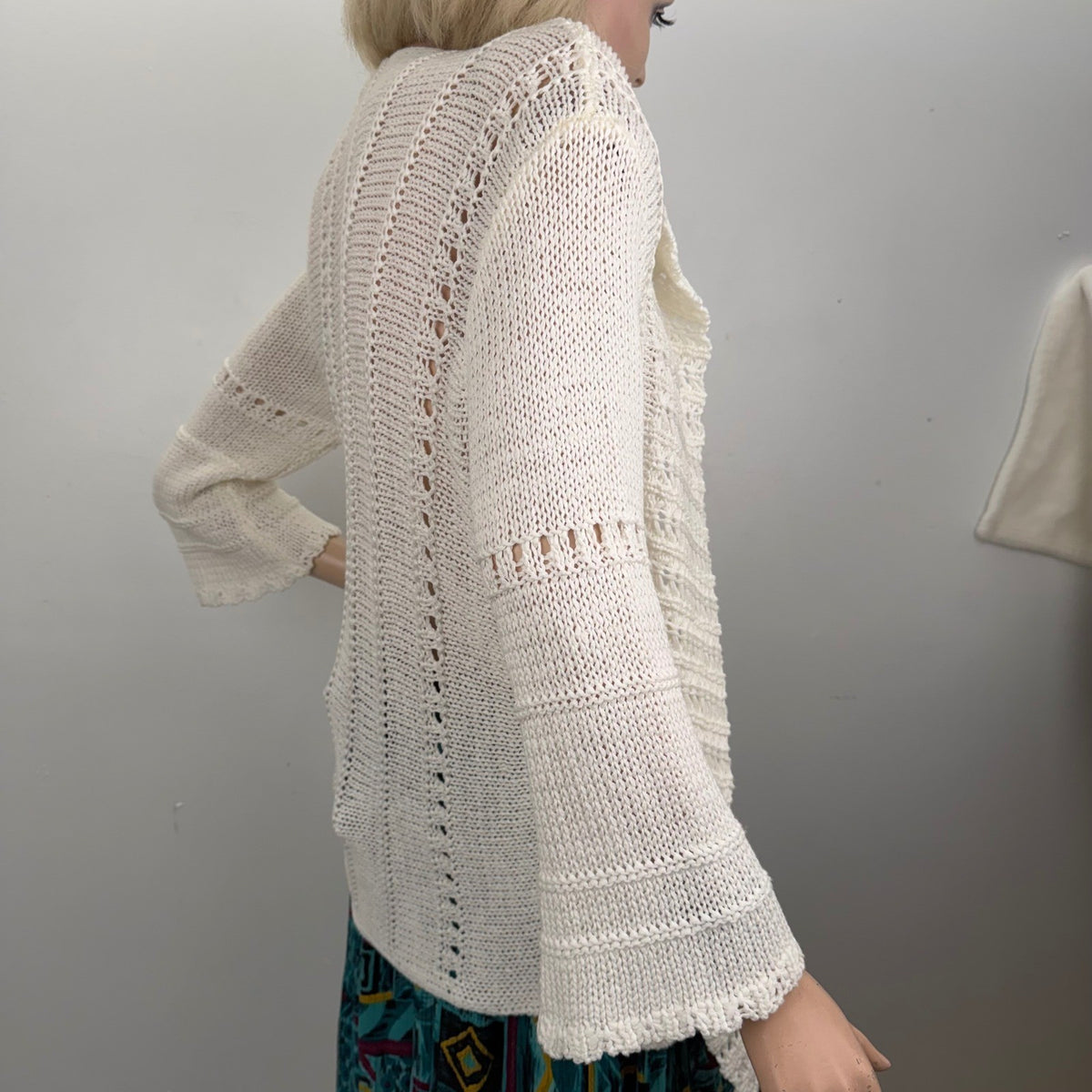Vintage MOFFI International Ivory Open Knit Cardigan Bell Sleeve  Boho Sz Small