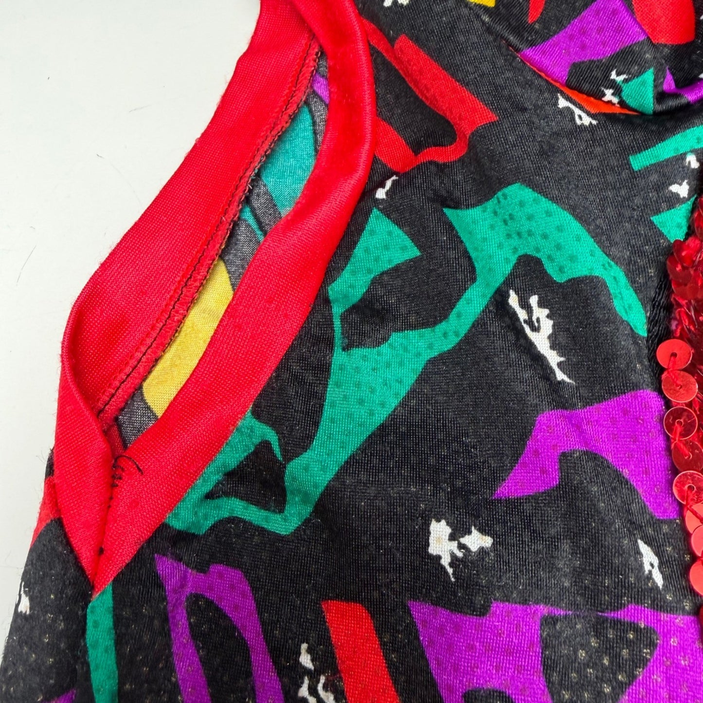 Handmade Dance Jumpsuit Neon Geometric Bell Bottom Sequin Retro 90s Youth Small