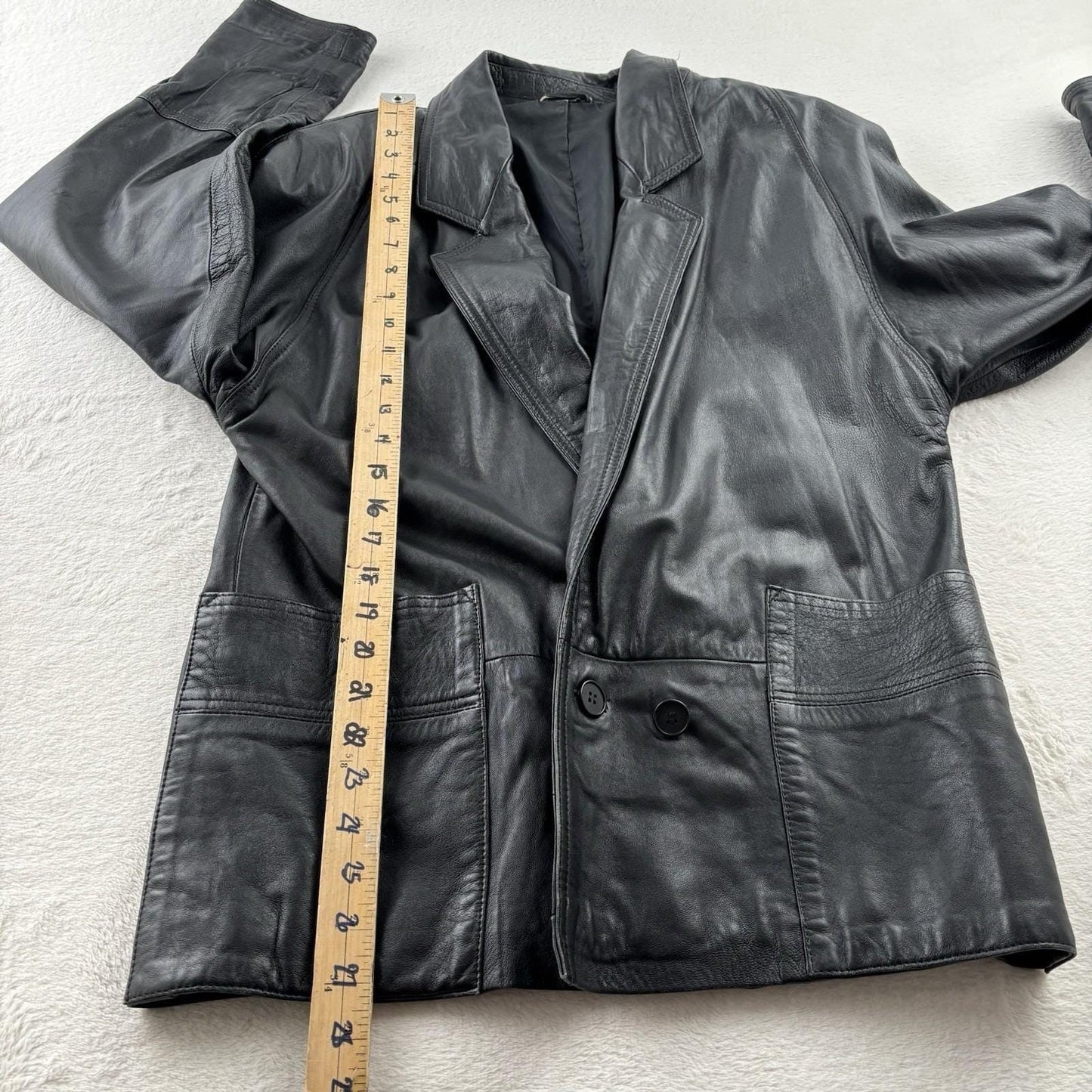 Vintage 90s Black Leather Blazer Jacket Minimalist Quiet Luxury Mobwife Medium