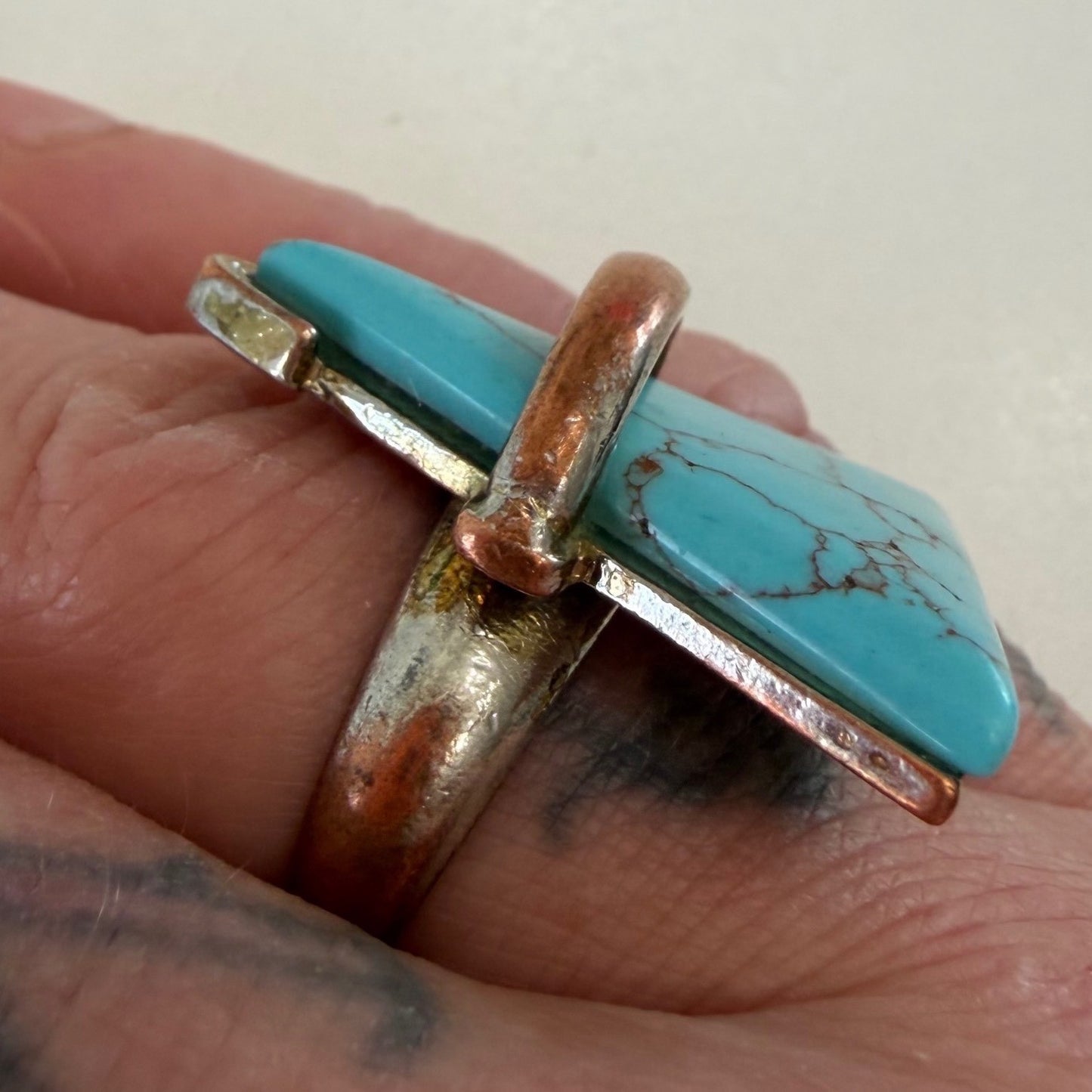 Turquoise Triangle Ring Geometric Bohemian Style Southwestern Statement  OS