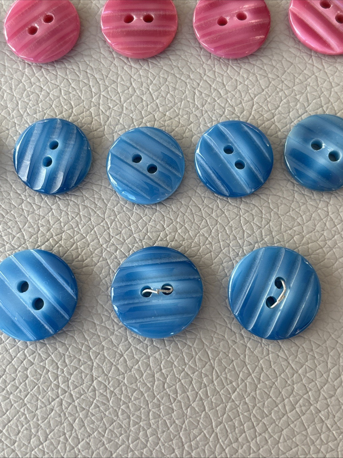 Vintage Striped Button Lot Cream Brown Pink Blue Two-Hole Plastic Sewing Craft
