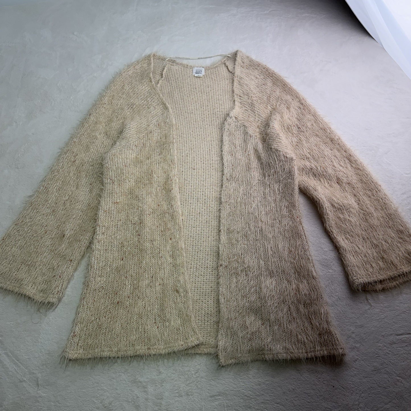 Some Days Lovin Fuzzy Pink Cardigan Eyelash Open Front Sweater  Women’s Small