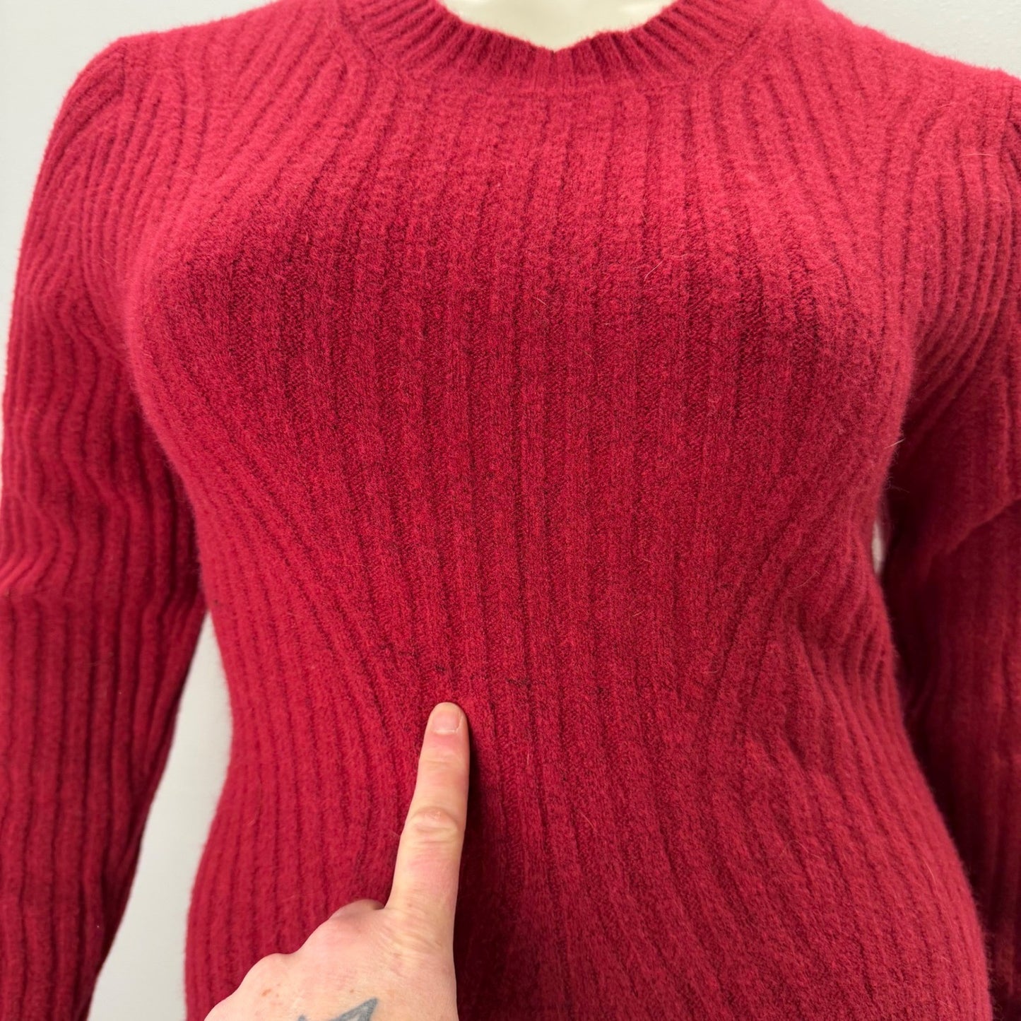 George Sweater Dress Red Ribbed Knit Long Sleeve Crew Neck Winter Cozy Large