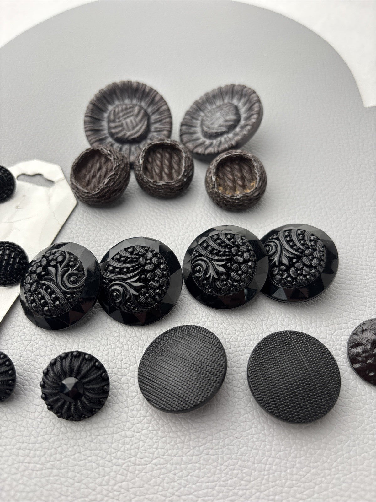 Vintage Black & Brown Button Lot Mixed Textured Carved Resin & Glass Look Design