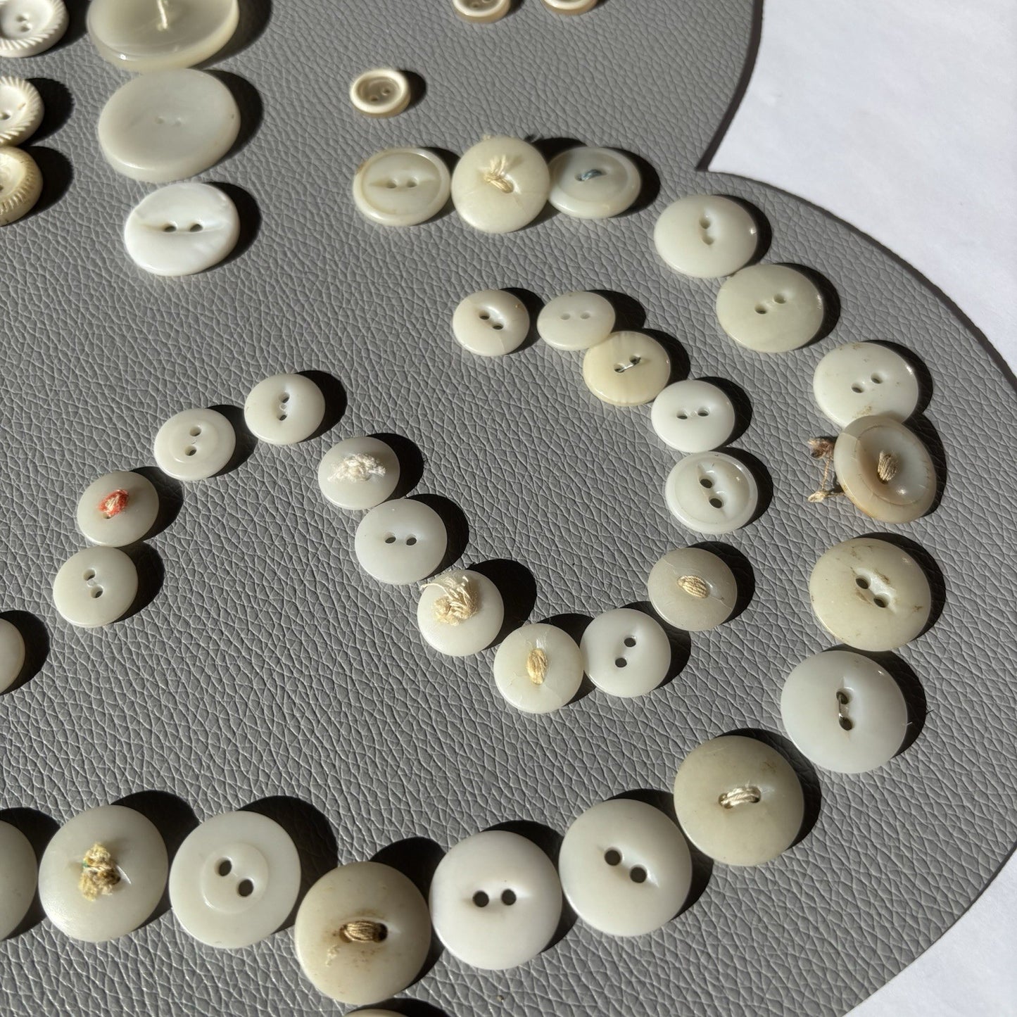 Vintage White Button Lot ~ 113  Mixed Material Size Small Medium large 2 Hole