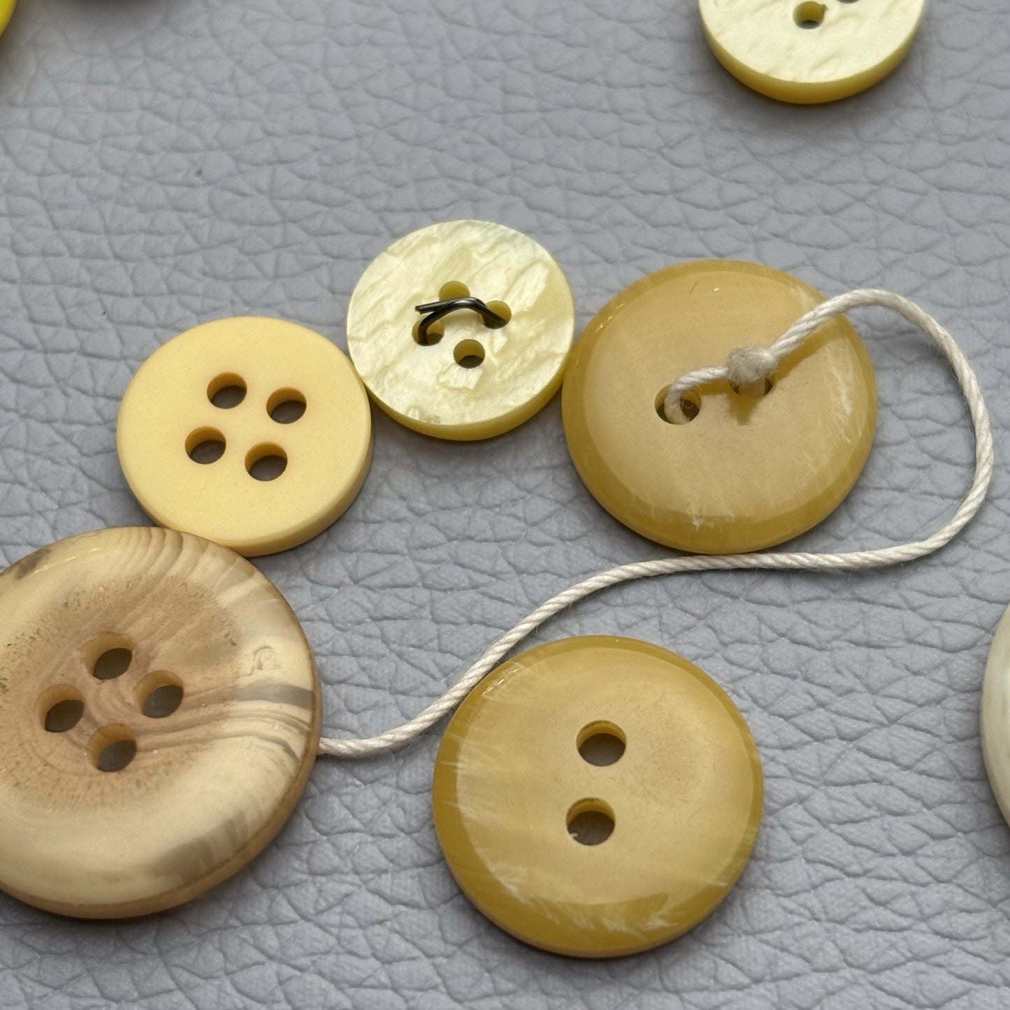 Vintage Yellow Beige Button 62 Lot Two Hole Four Hole Early Plastic Casein Stone