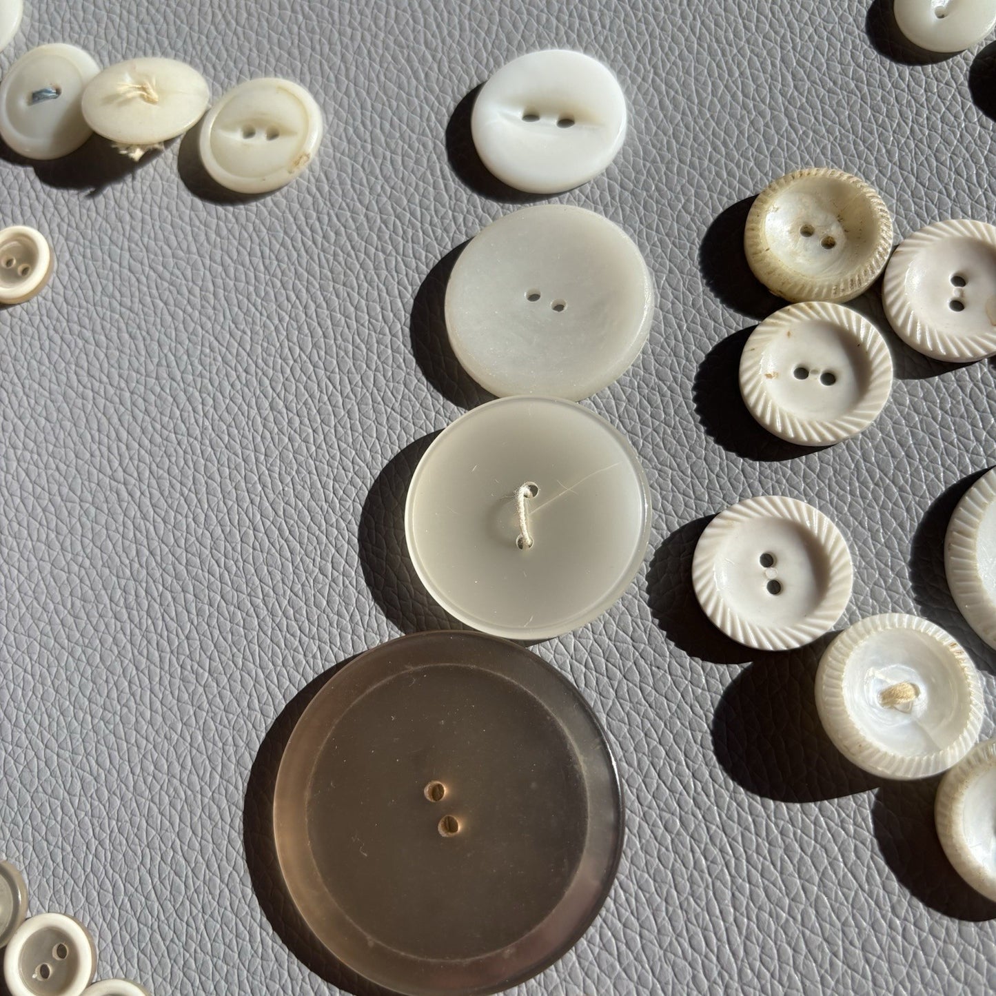 Vintage White Button Lot ~ 113  Mixed Material Size Small Medium large 2 Hole