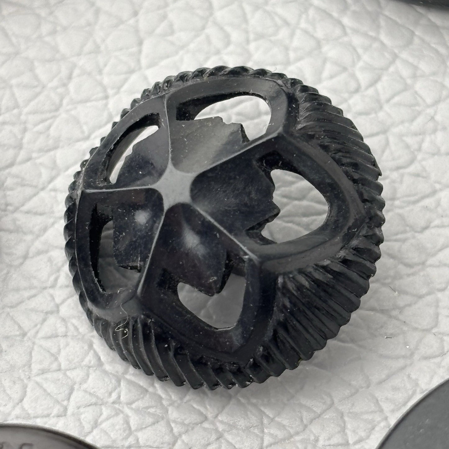 Vintage Black Glass & Early Plastic Button Lot Textured Carved & Openwork