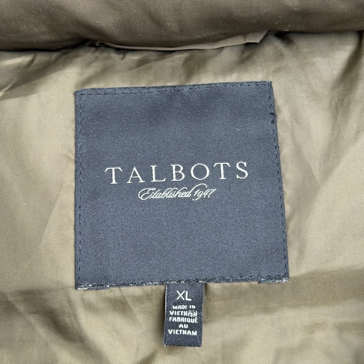 Talbots Womens Olive Green Puffer Vest Zip Front Duck Down Feather Gorpcore XL