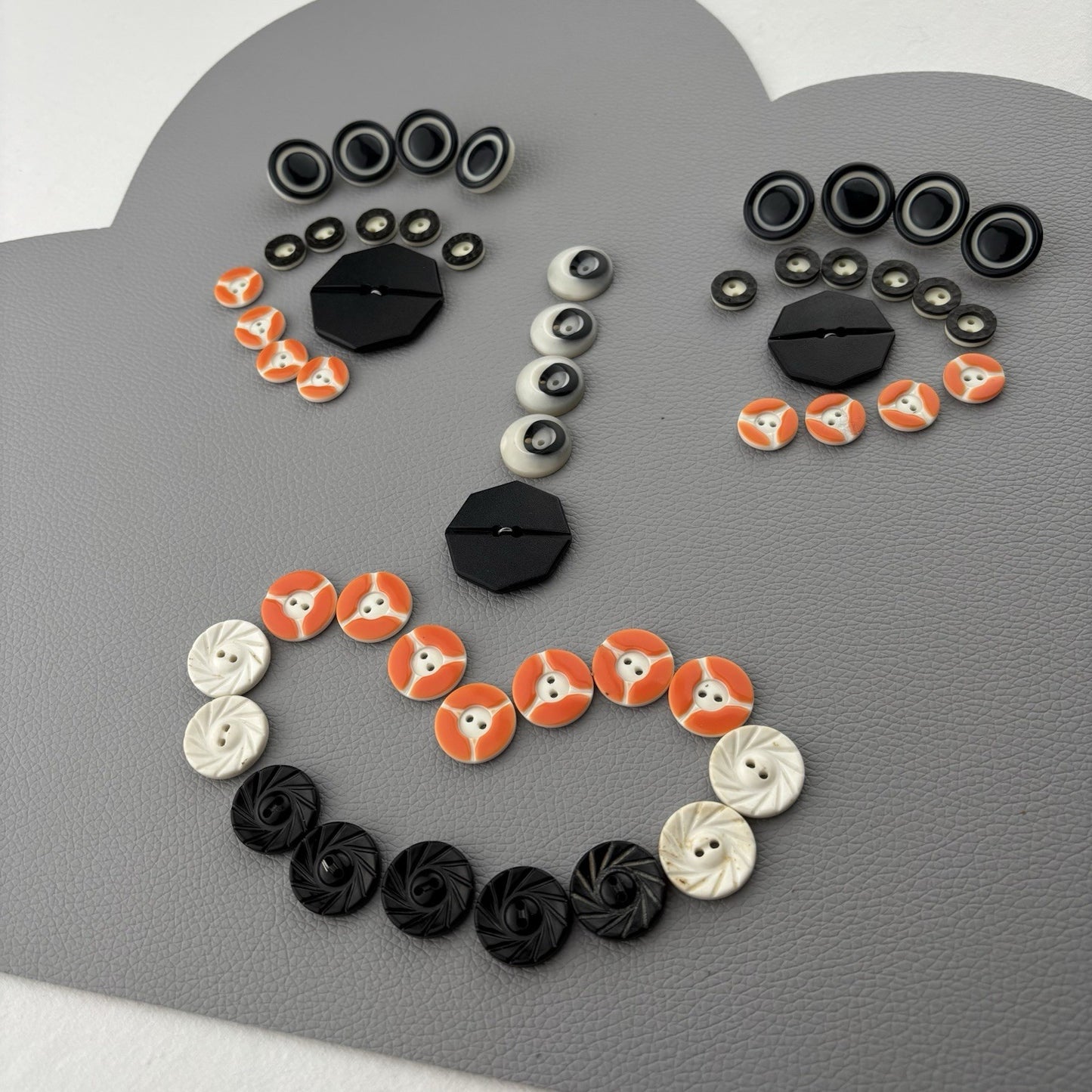 Black White Orange Button Lot ~ 35pc Plastic Sewing Craft Supply Mixed Set