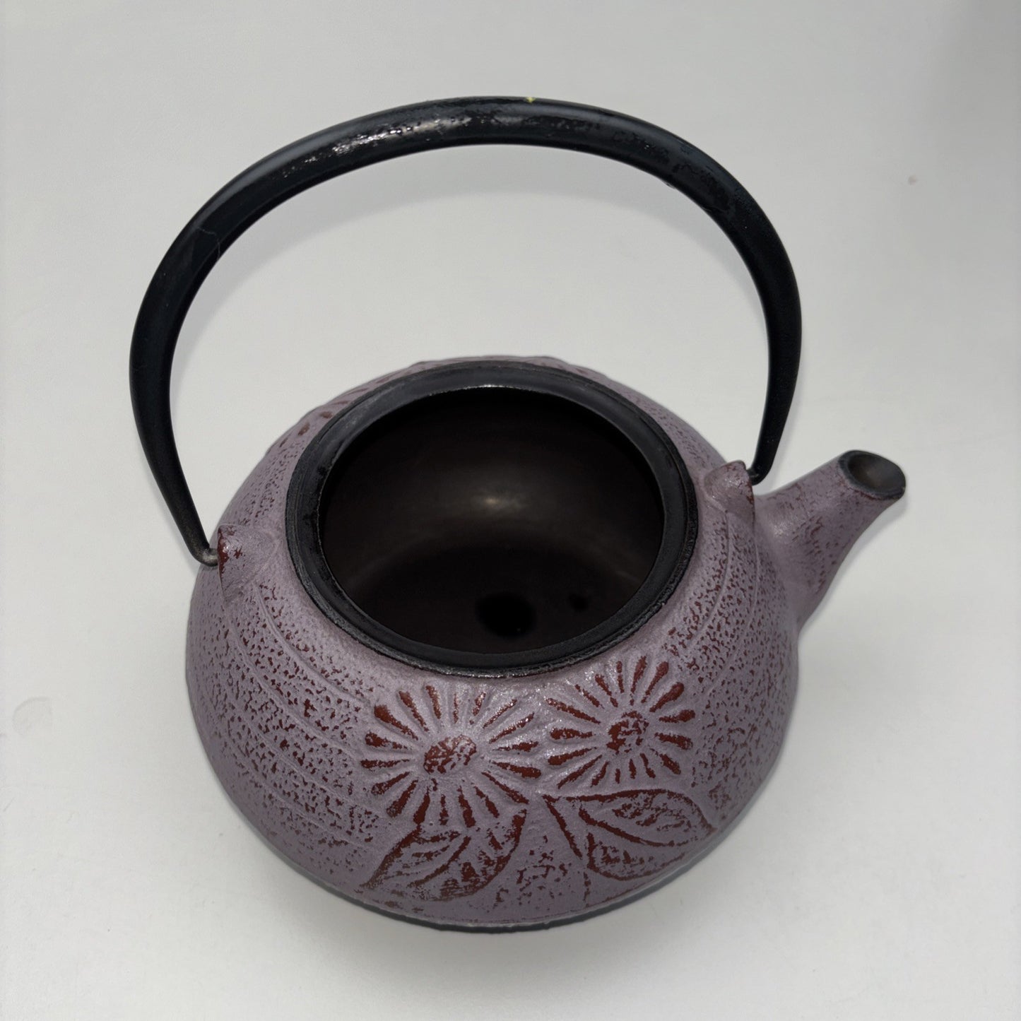 Purple Japanese Cast Iron Teapot Tetsubin Floral Chrysanthemum Pattern Rare