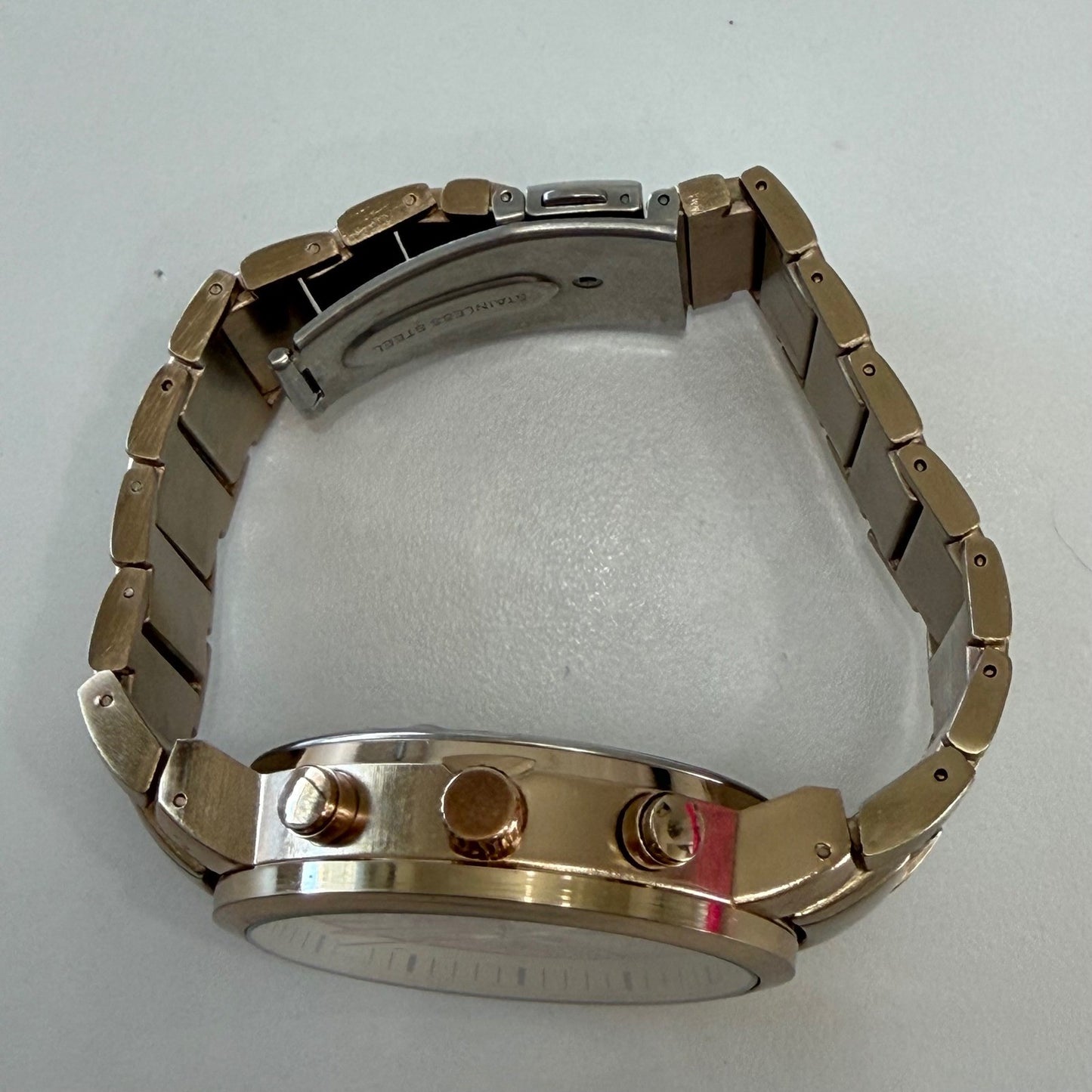EDJ Gold Tone Chronograph Watch Oversized Statement Quartz Stainless Steel