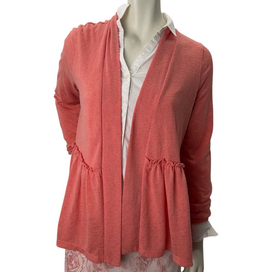 Bobeau Coral Pink Peplum Cardigan Ruffle Waist Shabby Chic Pastel Womens Large