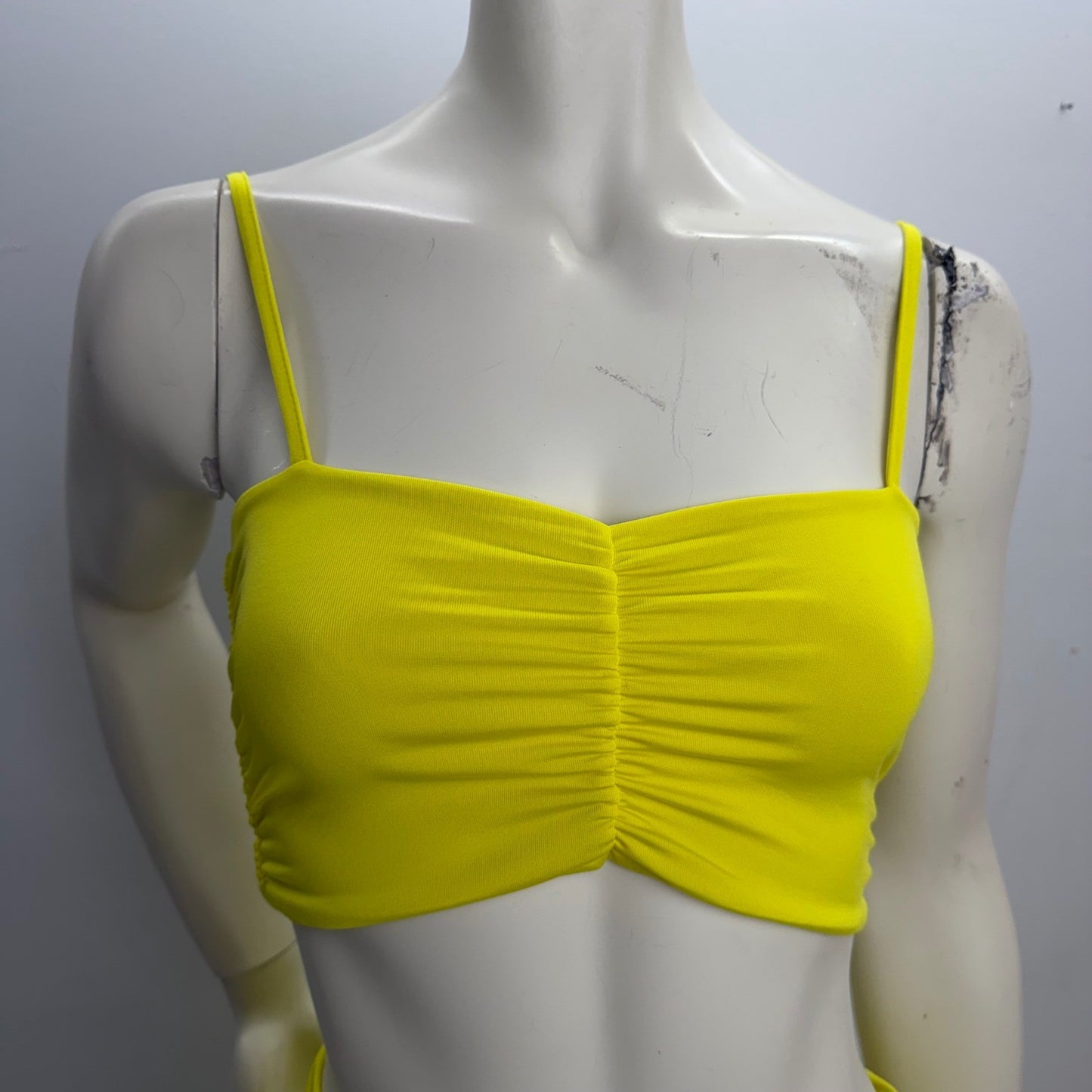 Neon Yellow Body Con Set  + Black Lycra Mini Skirt Club Rave Festival Outfit S