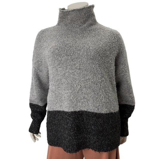 Karen Kane Grey Colorblock Boucle Knit Mock Neck Oversized Sweater Normcore Cozy