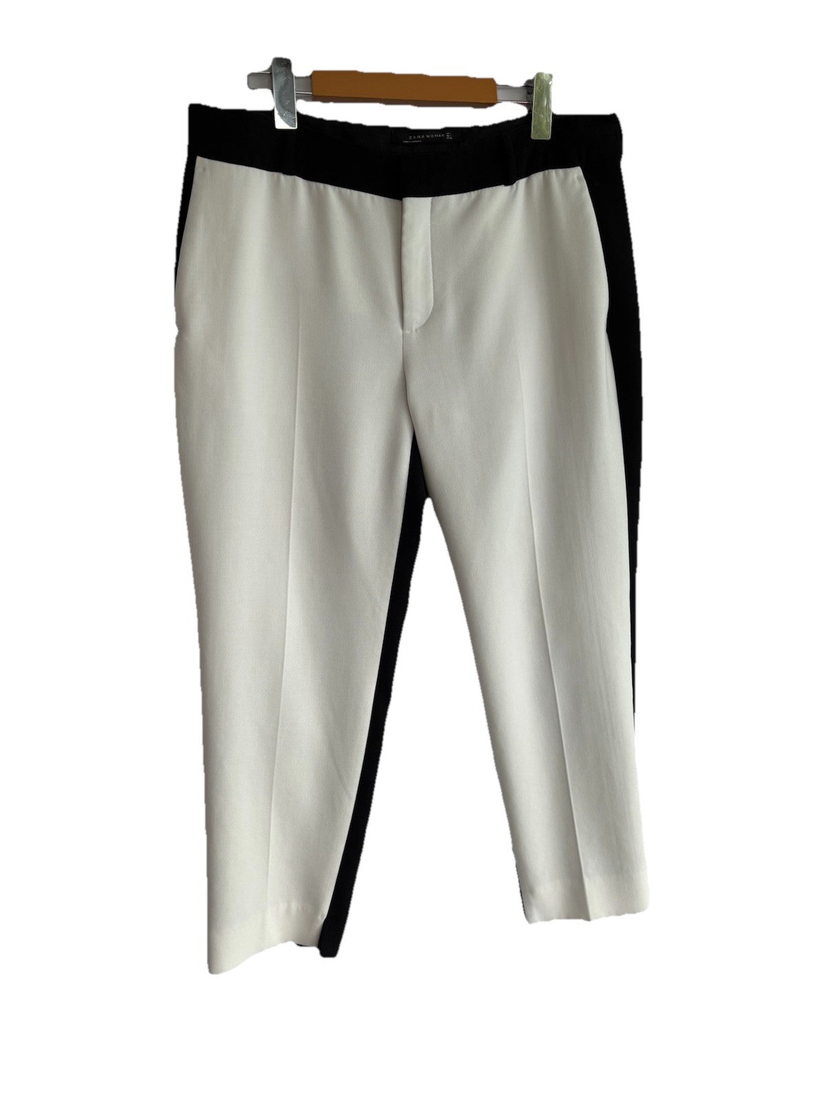 Women’s Zara Dress Pants Sz Lg Capri  Creamy White With Black Stripe Dress Pants