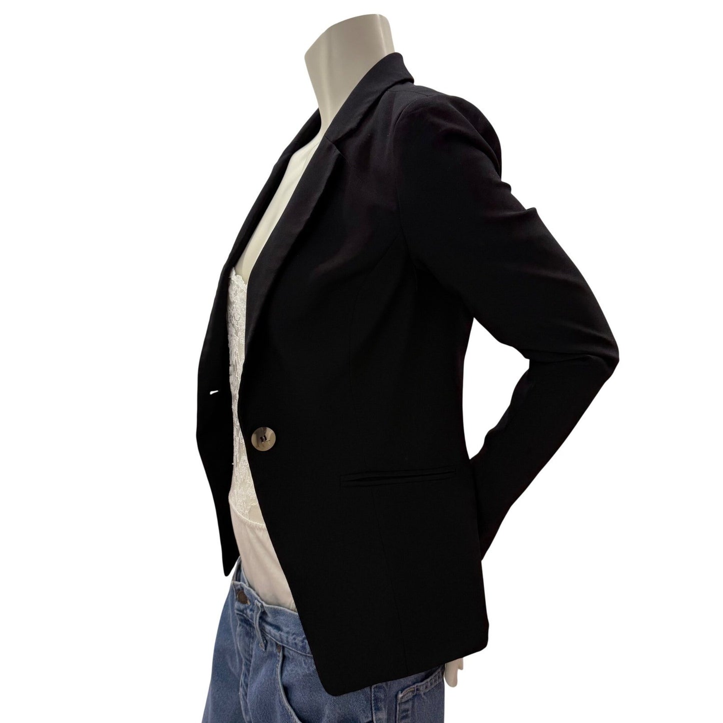 Suzy Shier Black Blazer Jacket Womens Size S  Single Button Work carer Basiccore