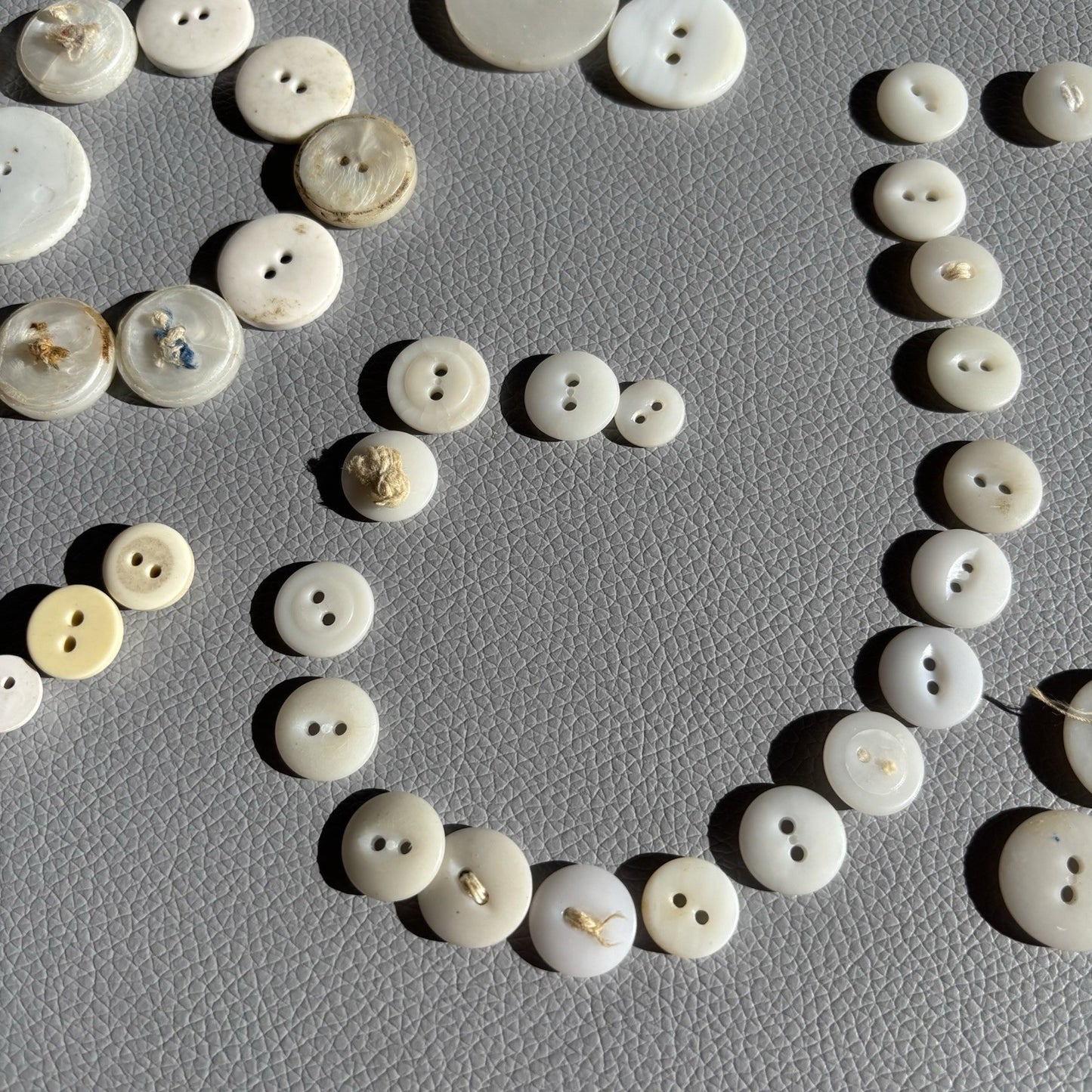 Vintage White Button Lot ~ 113  Mixed Material Size Small Medium large 2 Hole