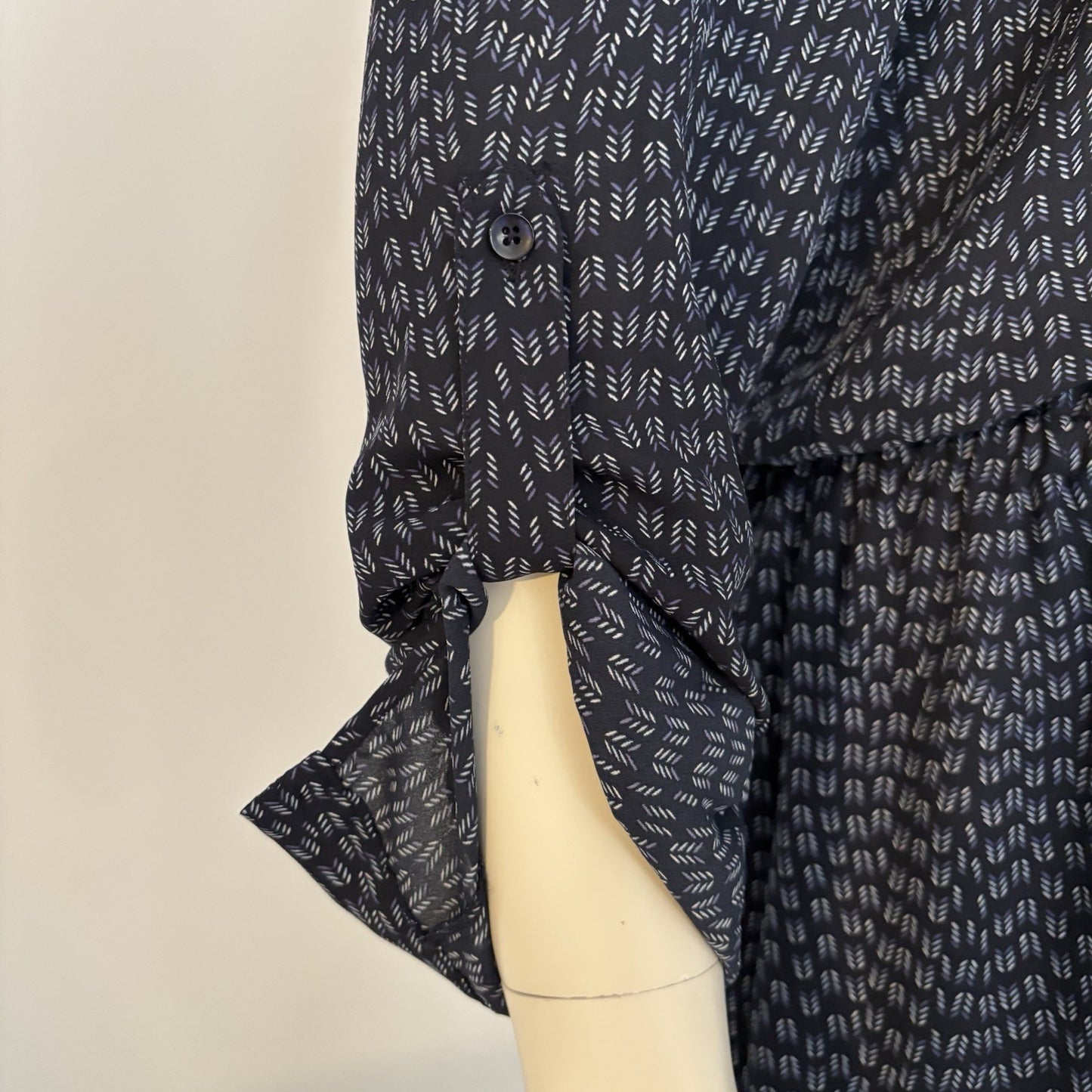 Hilary Radley Navy Printed Dress Women’s XL – Boho Office Casual Tie Waist Work
