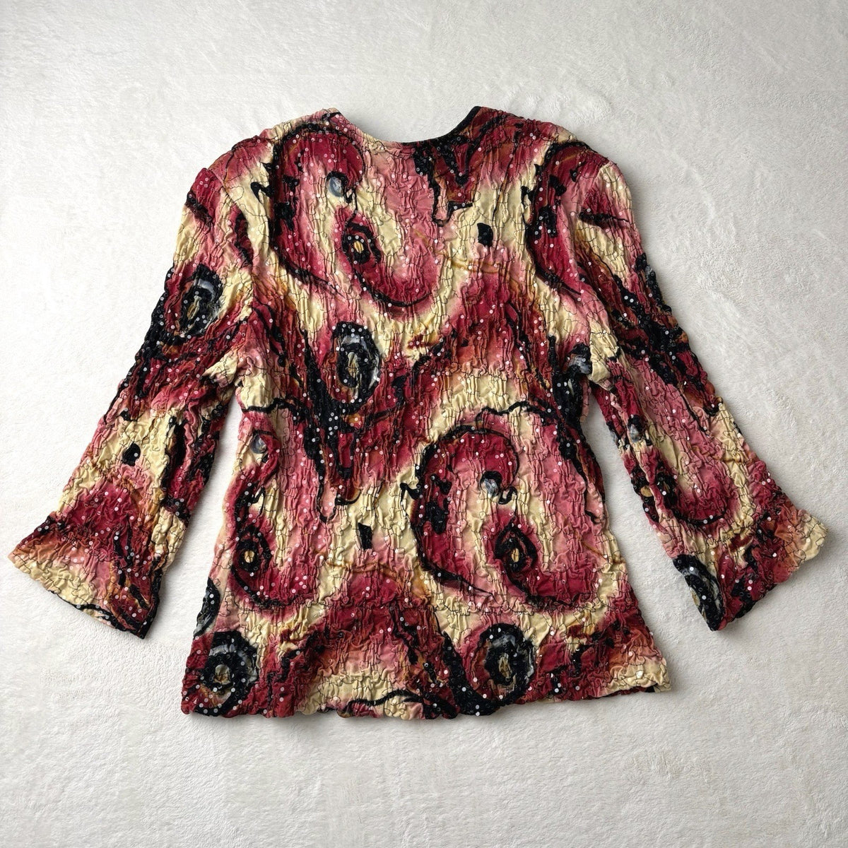 Vintage Handmade Black Red Sequins Crinkle Top OOAK Whimsigoth Witchy Y2K M