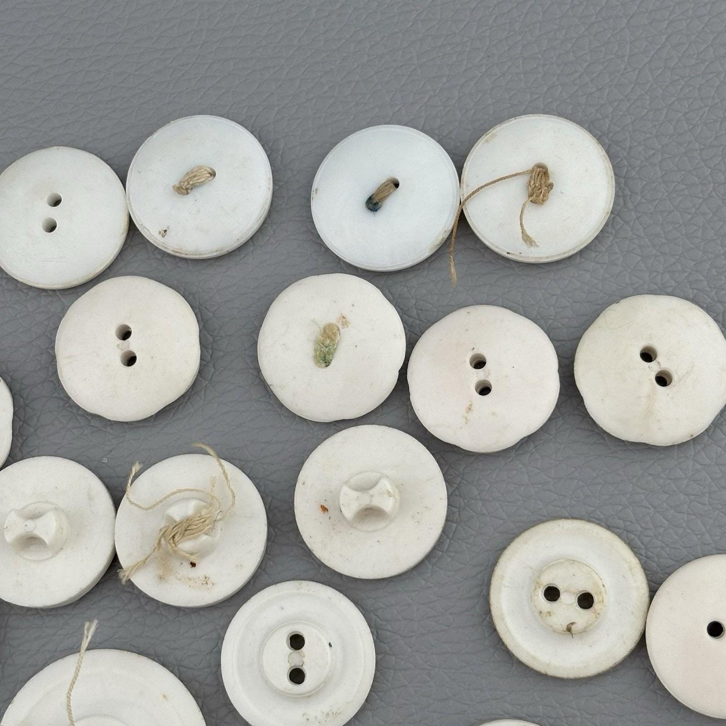 Antique White Carved Buttons Lot – Casein & Milk Glass Mix ~40pcs 1920s–40s