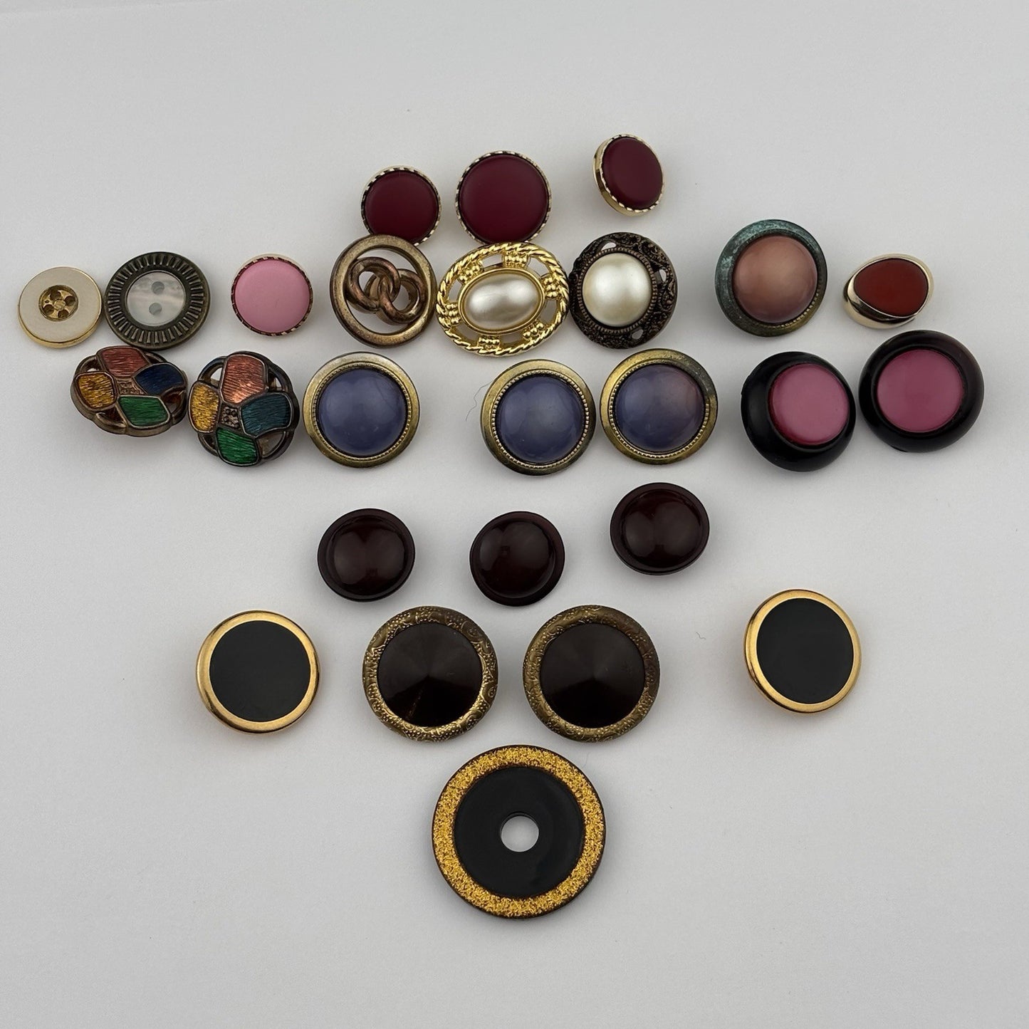 Vintage Jewel-Tone Button Lot – Enamel, Faux Pearl & Gemstone Styles, 25pcs